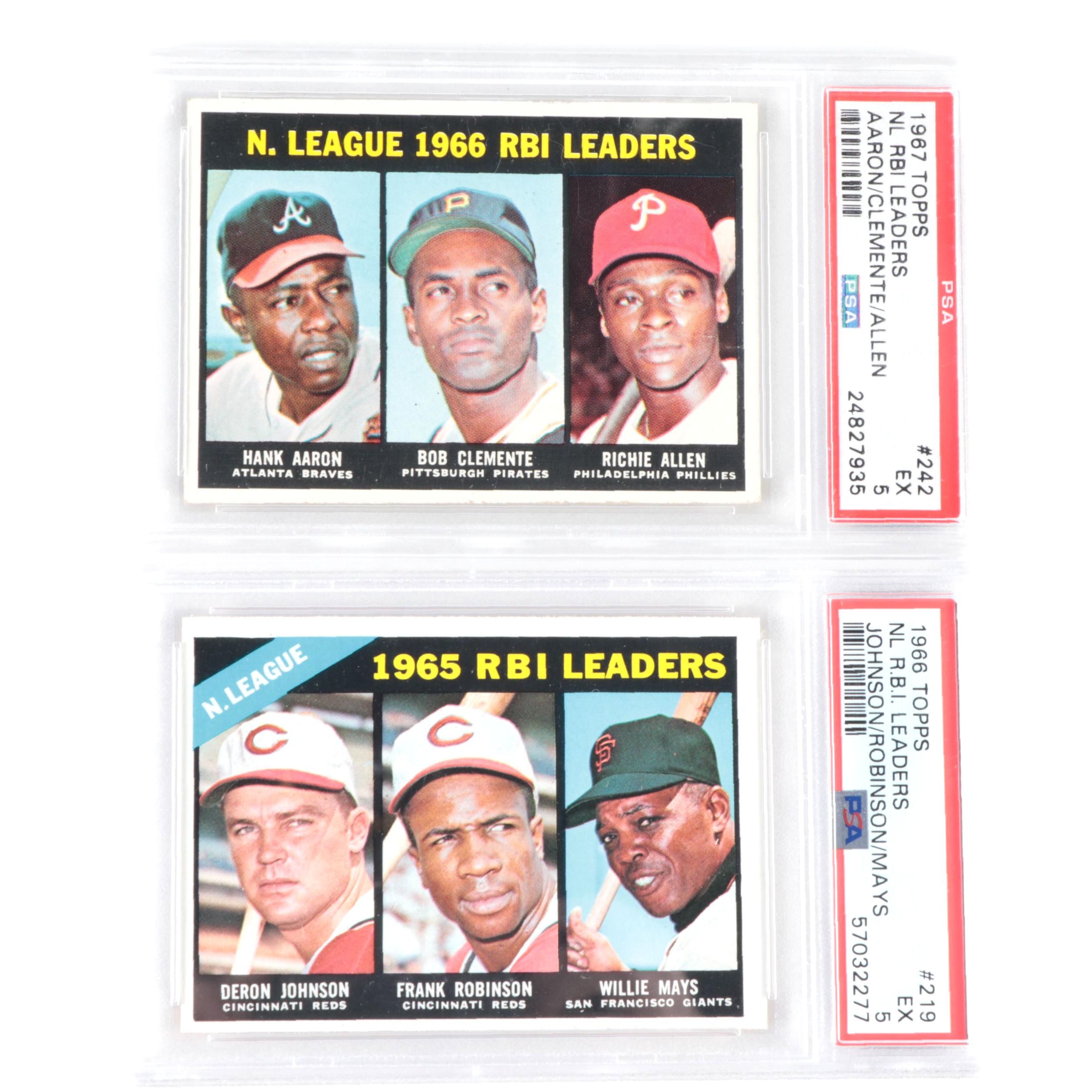 1966–67 Topps NL RBI Leaders PSA Graded Cards,  Aaron, Mays, Clemente, Robinson