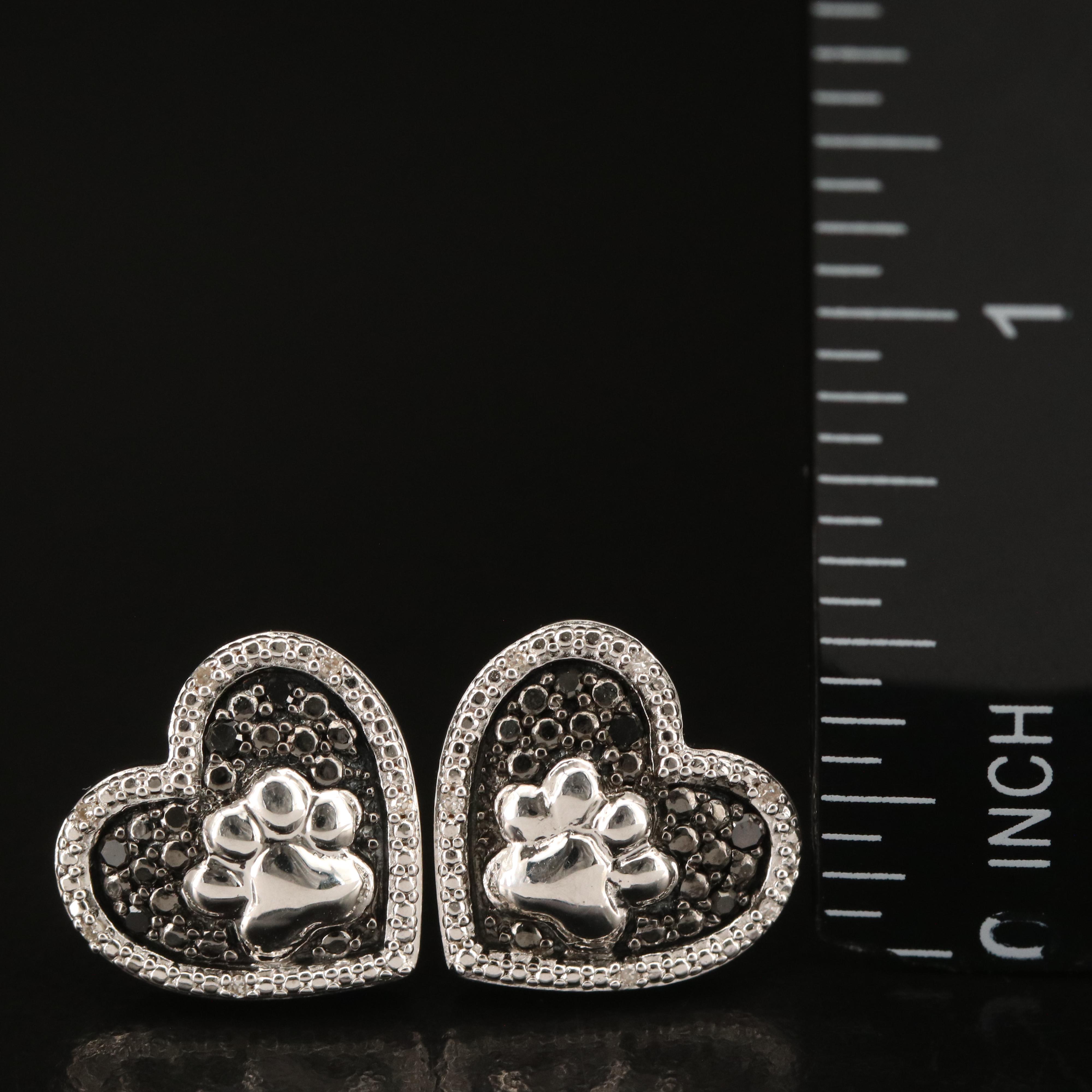 Sterling Lab Grown Diamond Heart and Paw Print Earrings