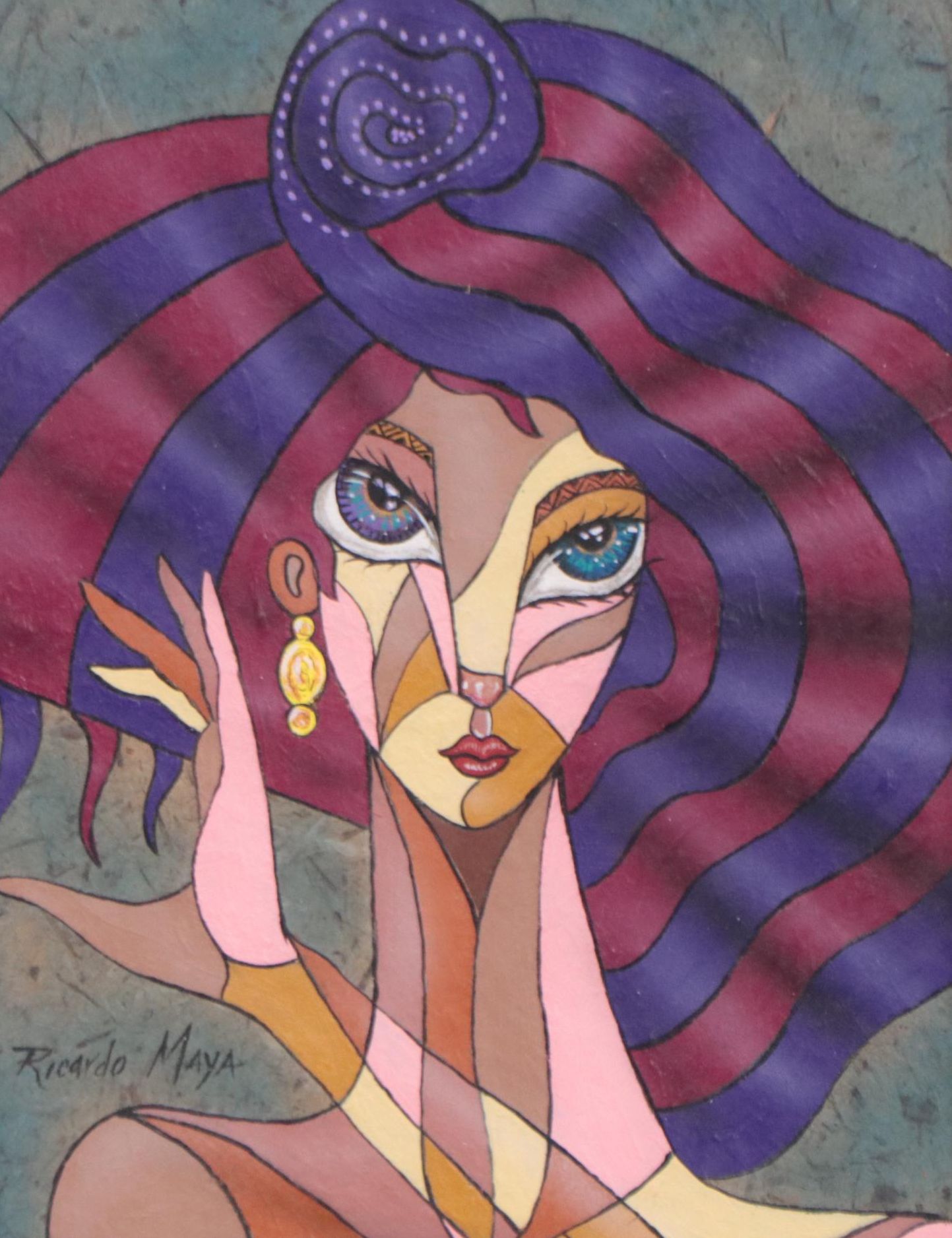 Ricardo Maya Portrait Mixed Media Painting, 21st Century