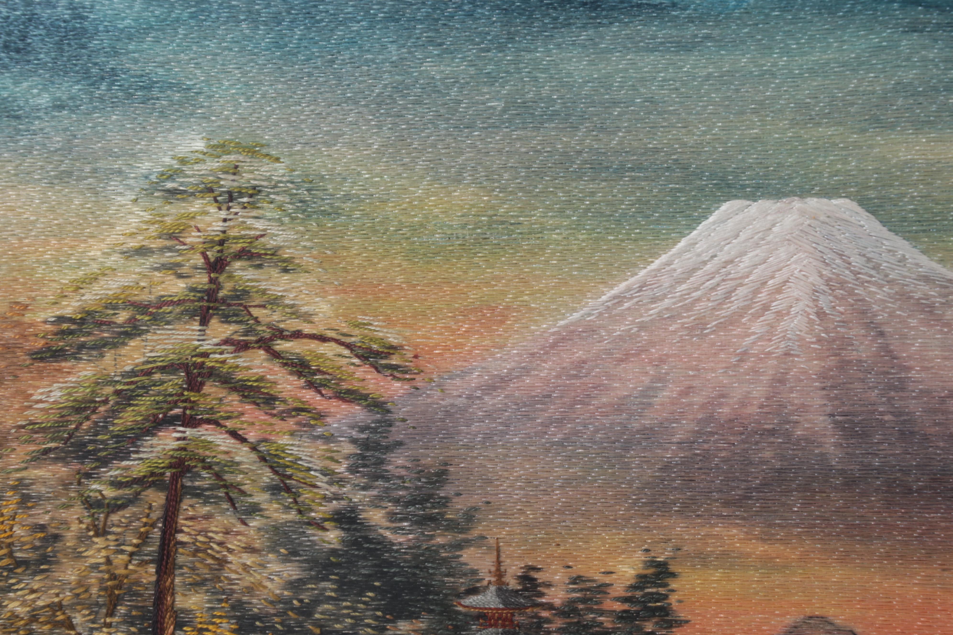 Japanese Hand-Embroidered Silk Mt. Fuji Landscape
