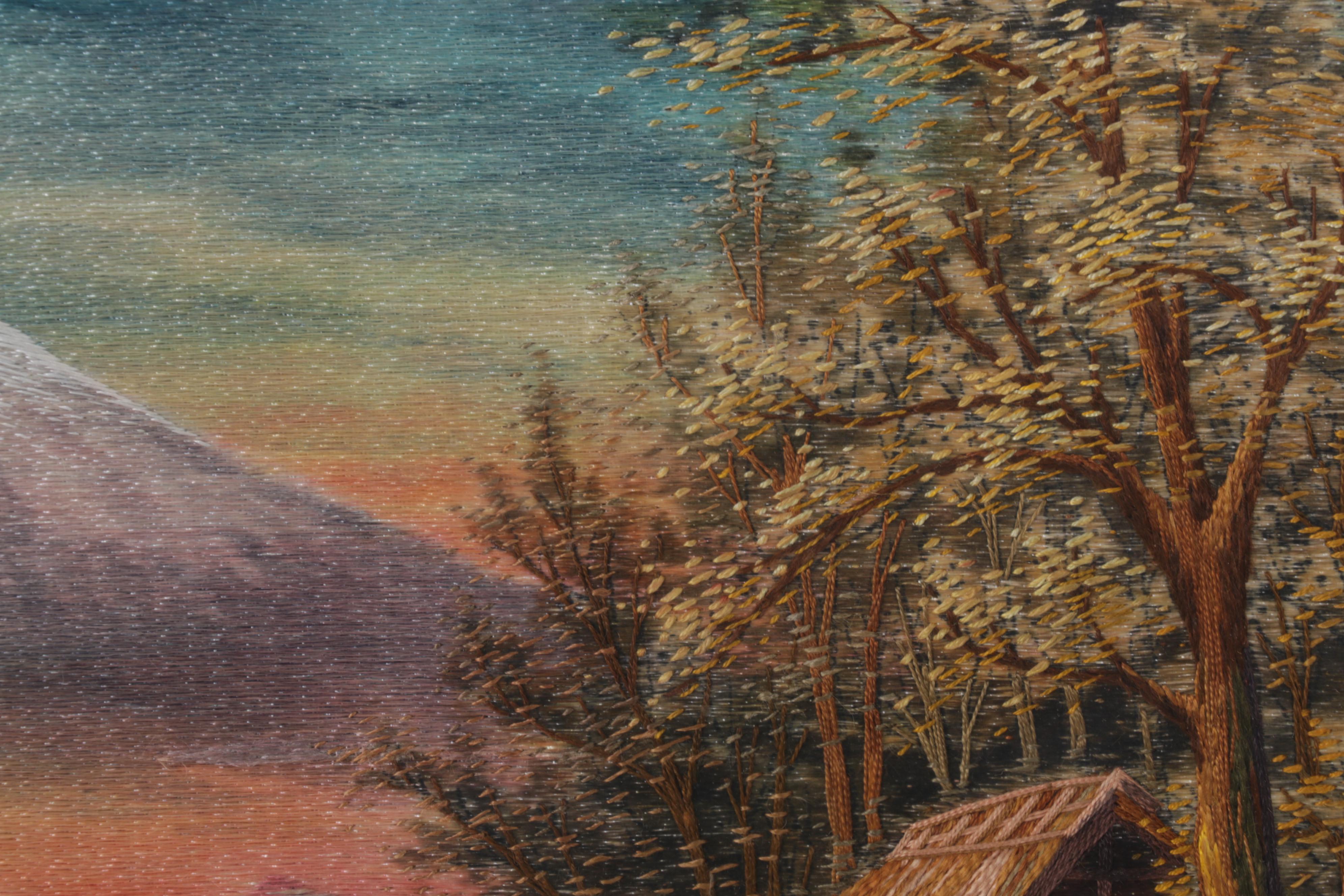 Japanese Hand-Embroidered Silk Mt. Fuji Landscape