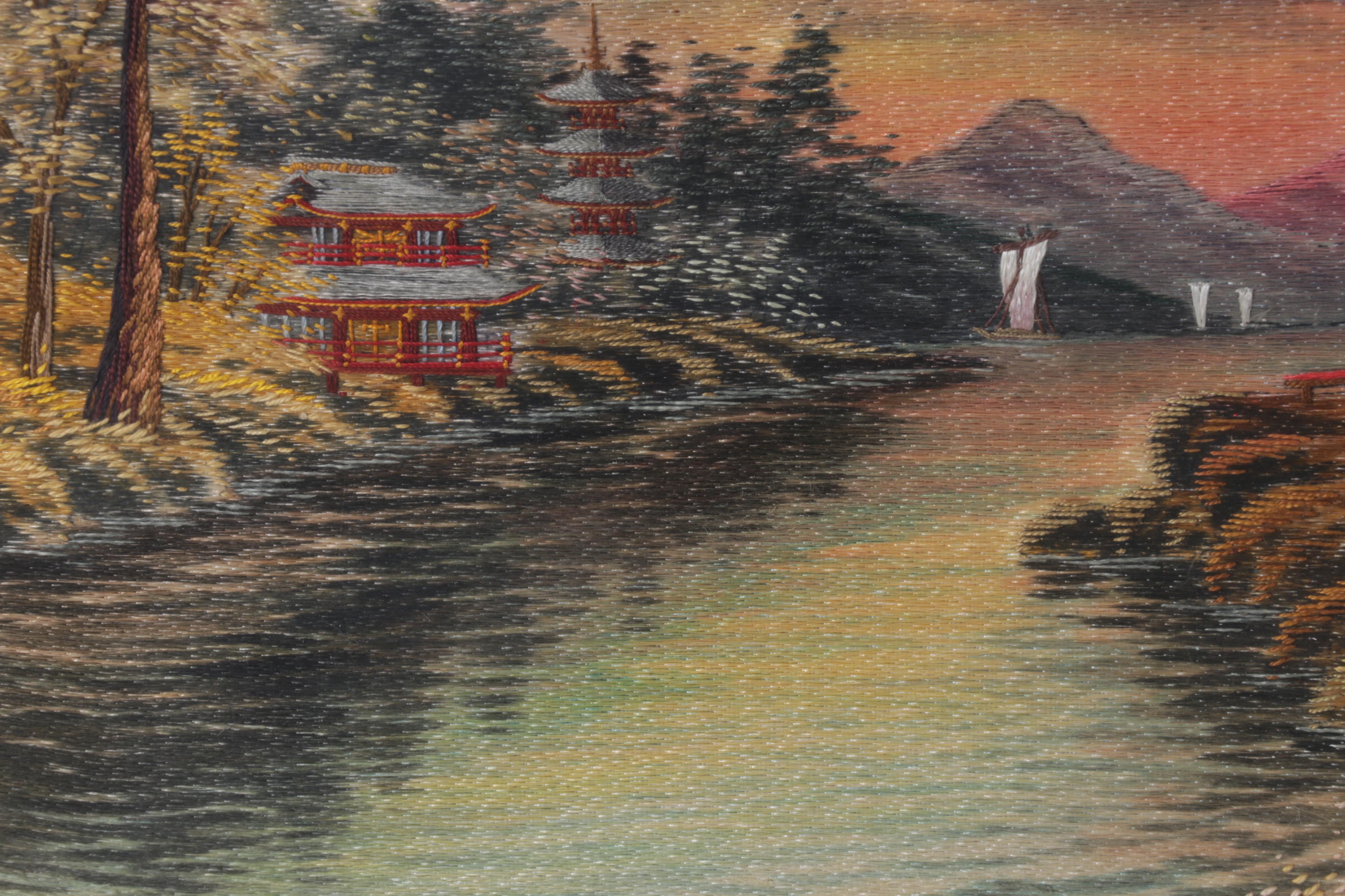 Japanese Hand-Embroidered Silk Mt. Fuji Landscape