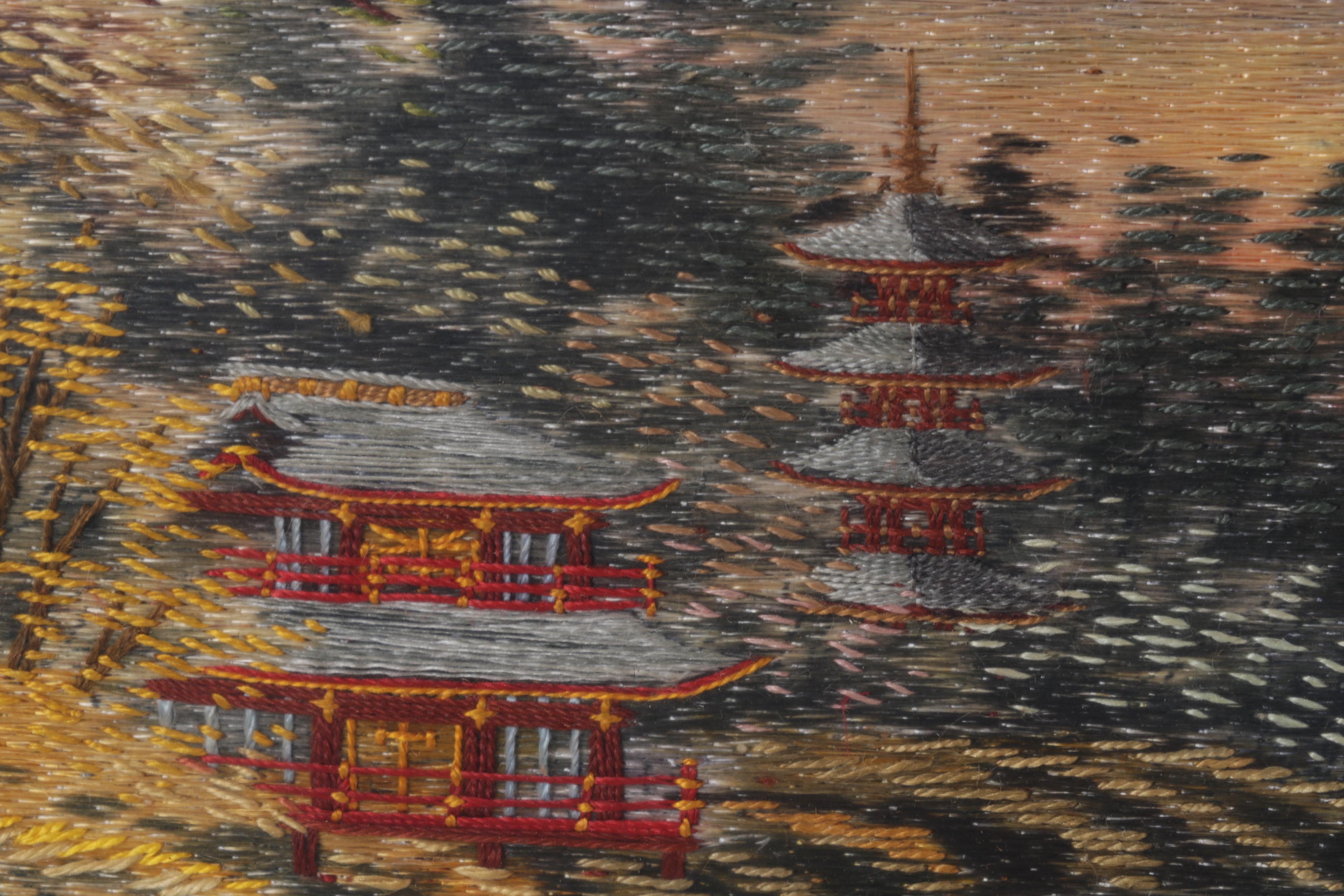 Japanese Hand-Embroidered Silk Mt. Fuji Landscape