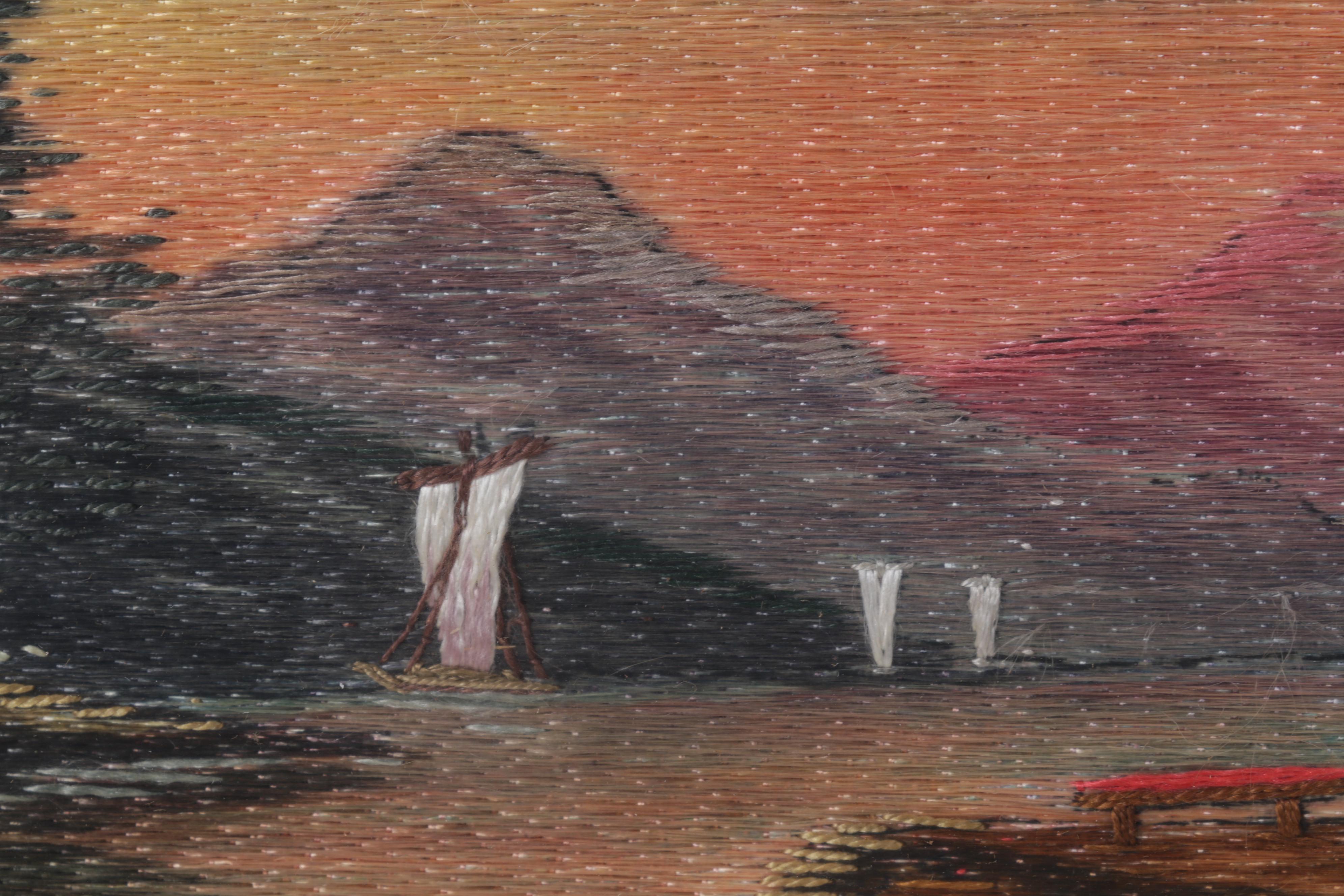 Japanese Hand-Embroidered Silk Mt. Fuji Landscape