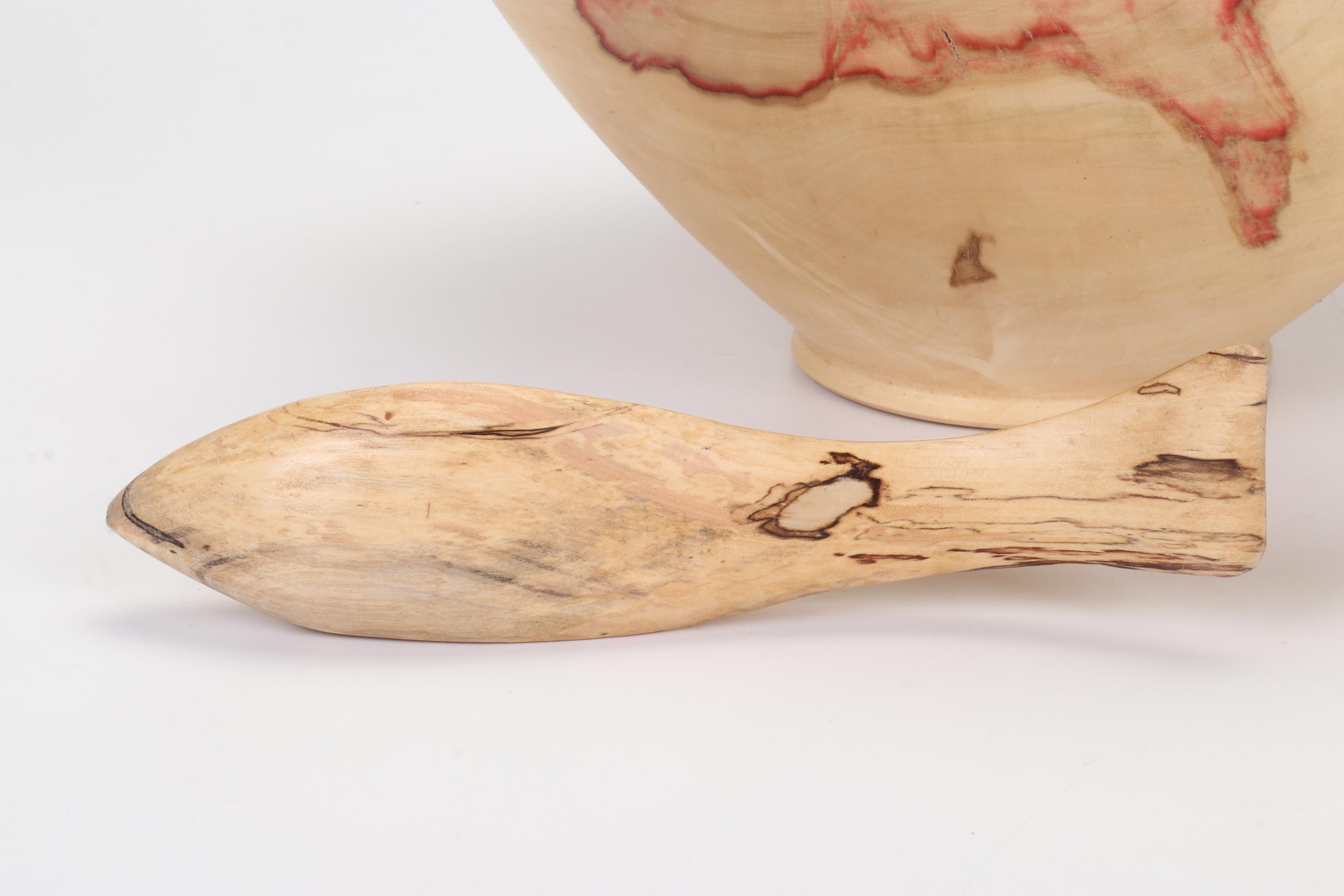 Jim Eliopulos Turned Box Elder Bowl, Carved Fish, and Hand-Painted Mallard Art