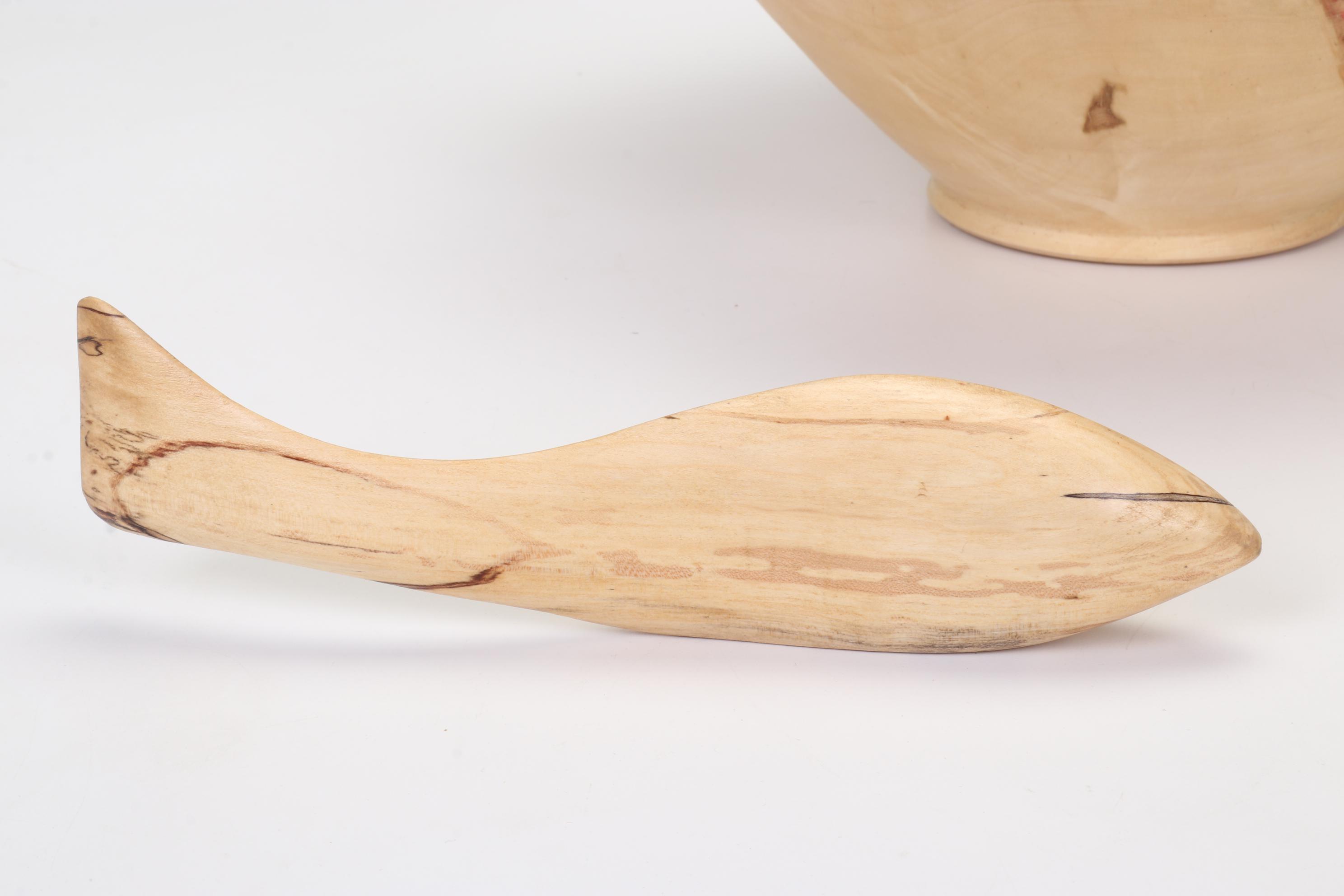 Jim Eliopulos Turned Box Elder Bowl, Carved Fish, and Hand-Painted Mallard Art