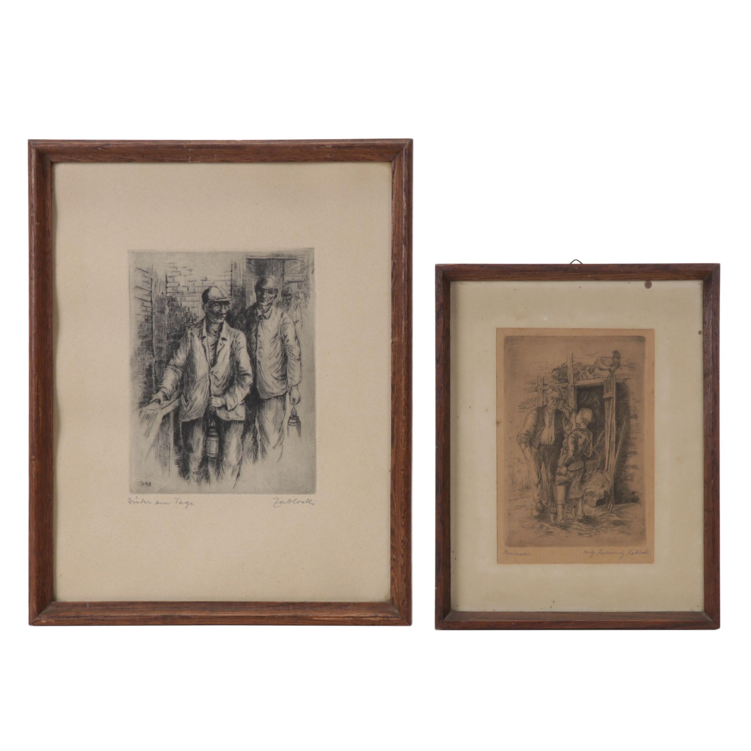 German Etchings "Wirter am Tage" and "Streitende," Circa 1948