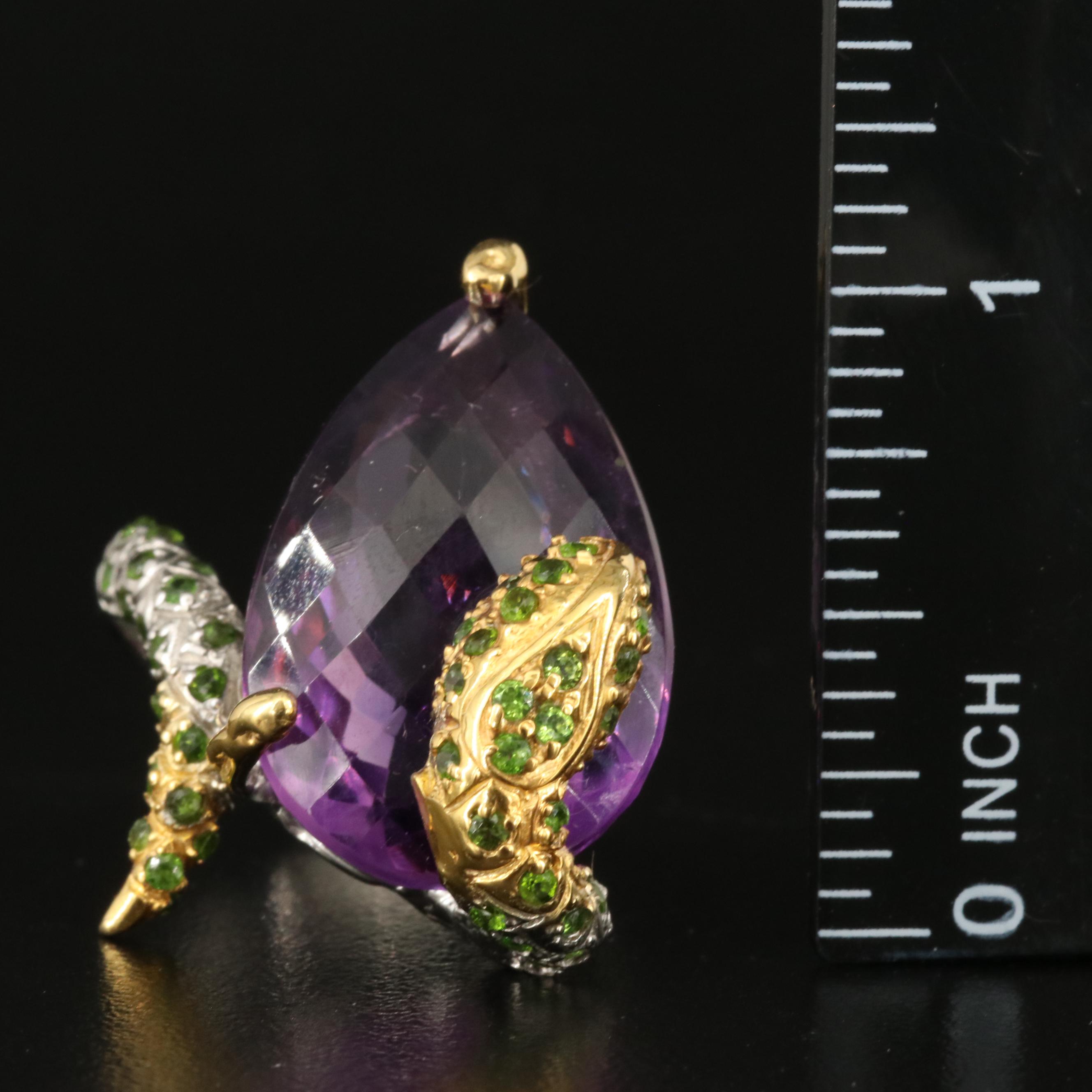 Sterling Amethyst and Diopside Snake Ring