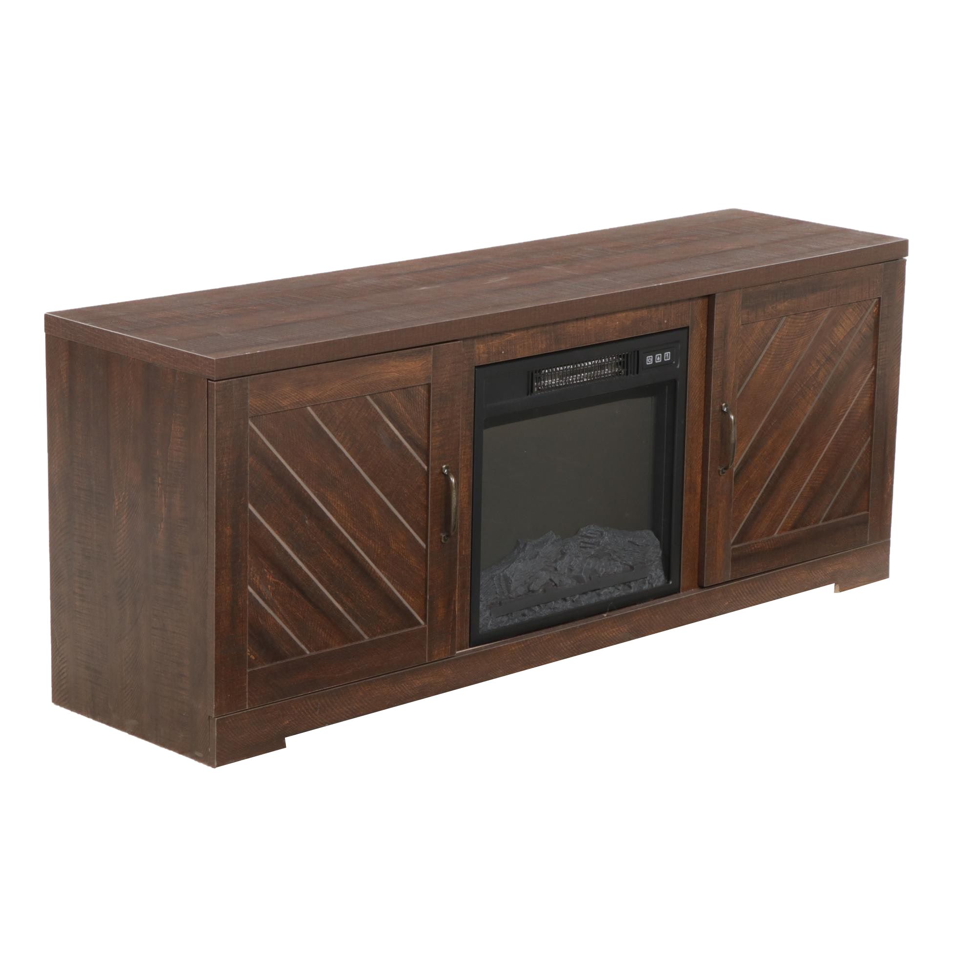 Belleze Electric Fireplace in Contemporary Planked Wood Style Console Cabinet
