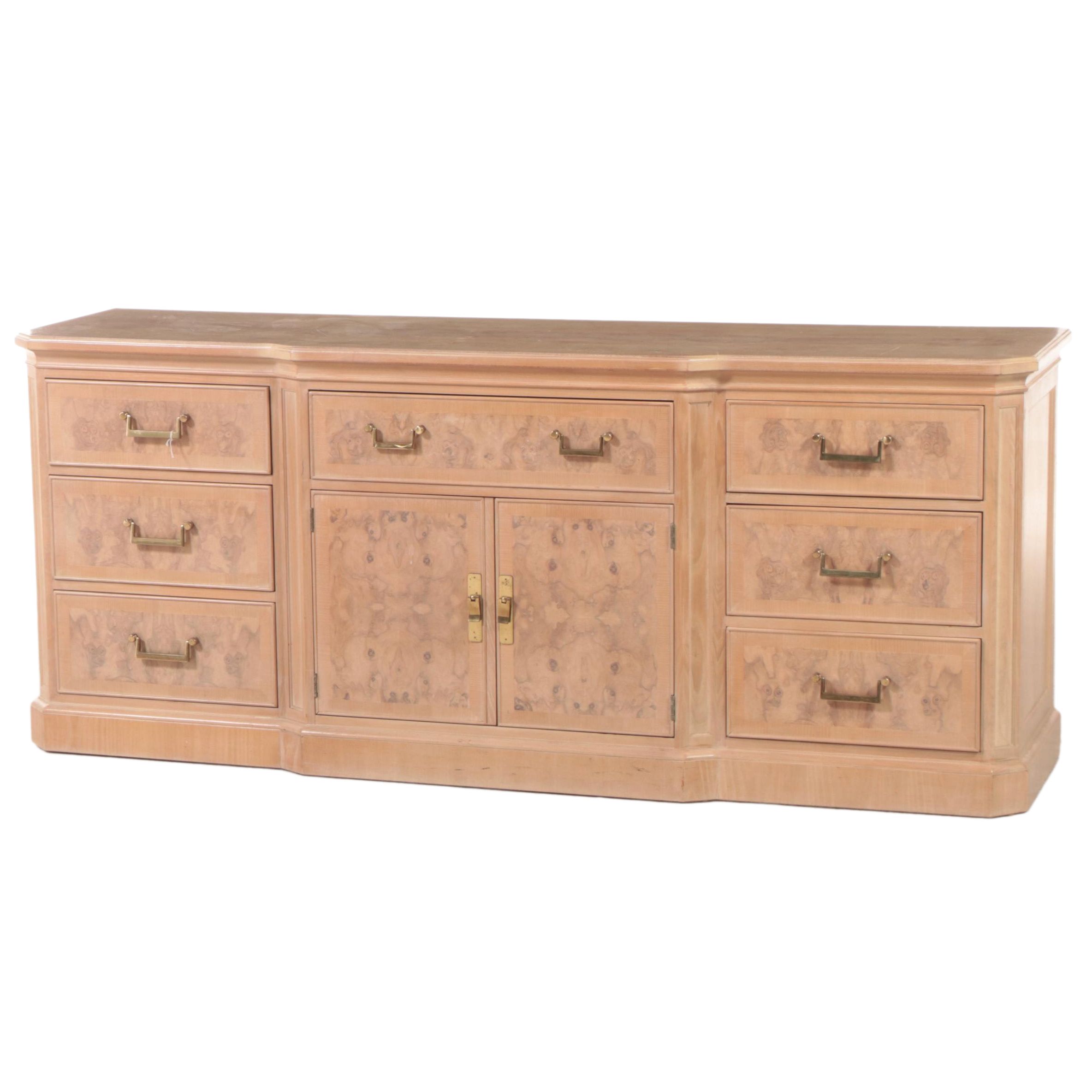 Drexel Heritage "Corinthian" Ash and Olive Ash Burl Nine-Drawer Chest