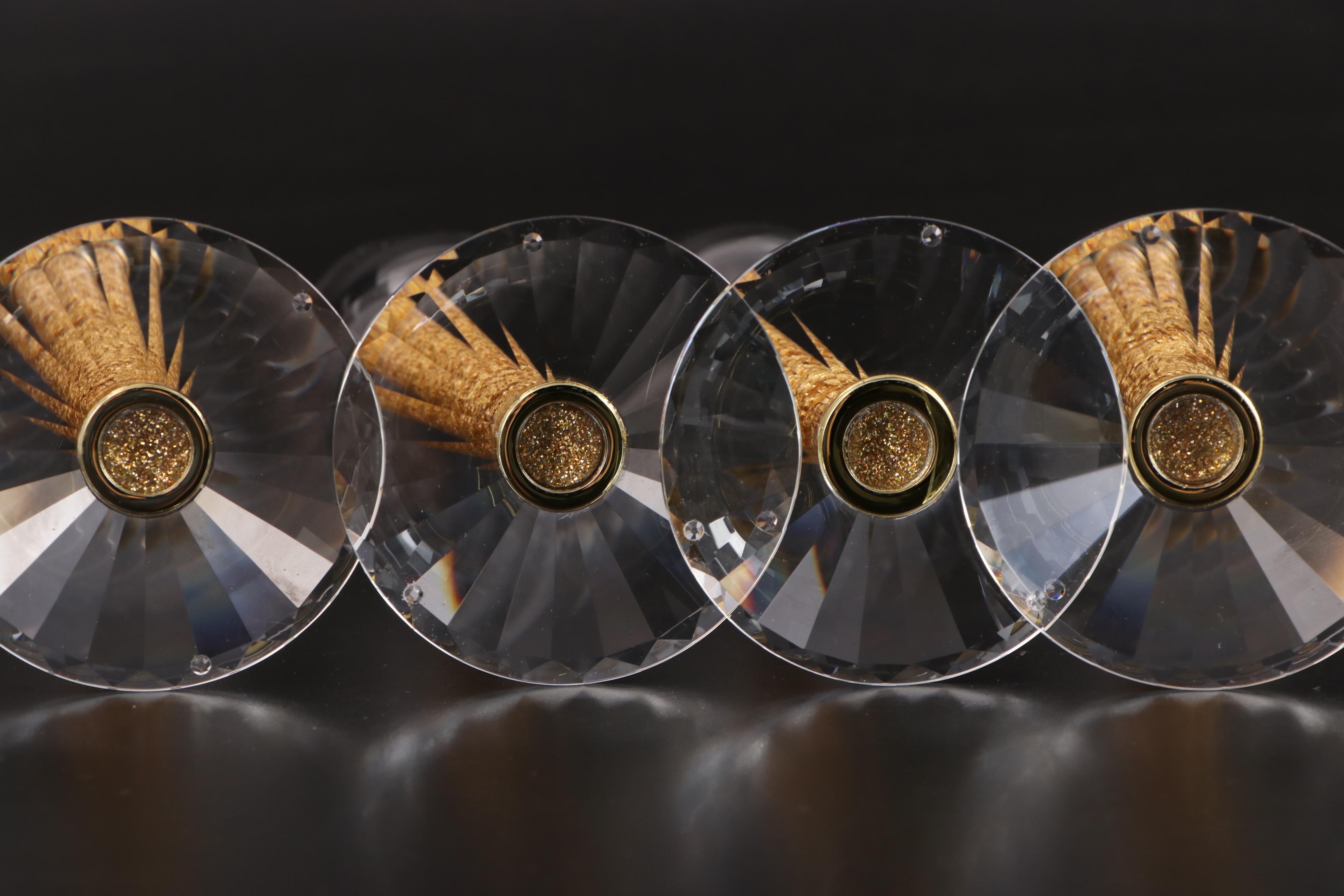 Glass Champagne Flutes with 24K Gold Flake Filled Stems