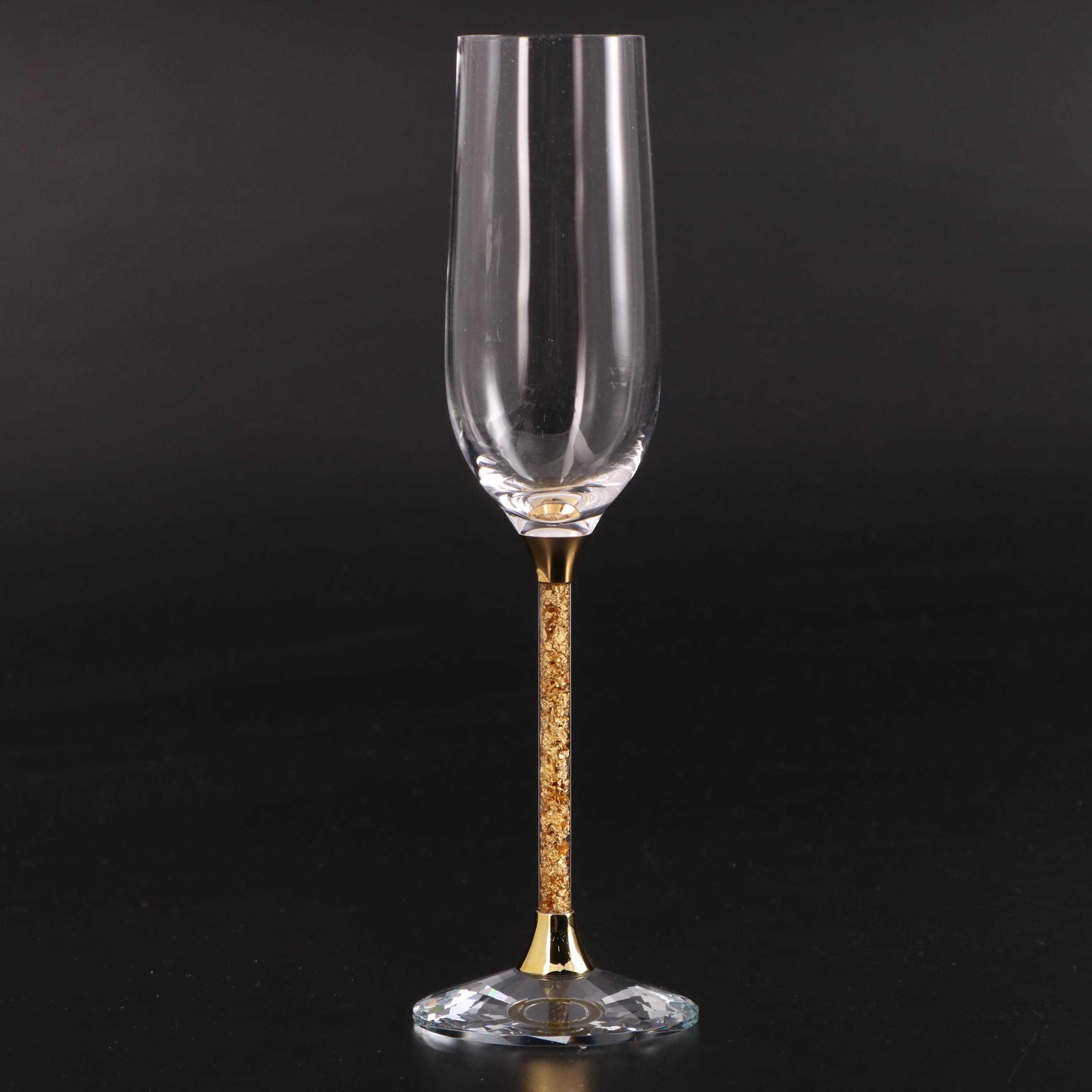 Glass Champagne Flutes with 24K Gold Flake Filled Stems