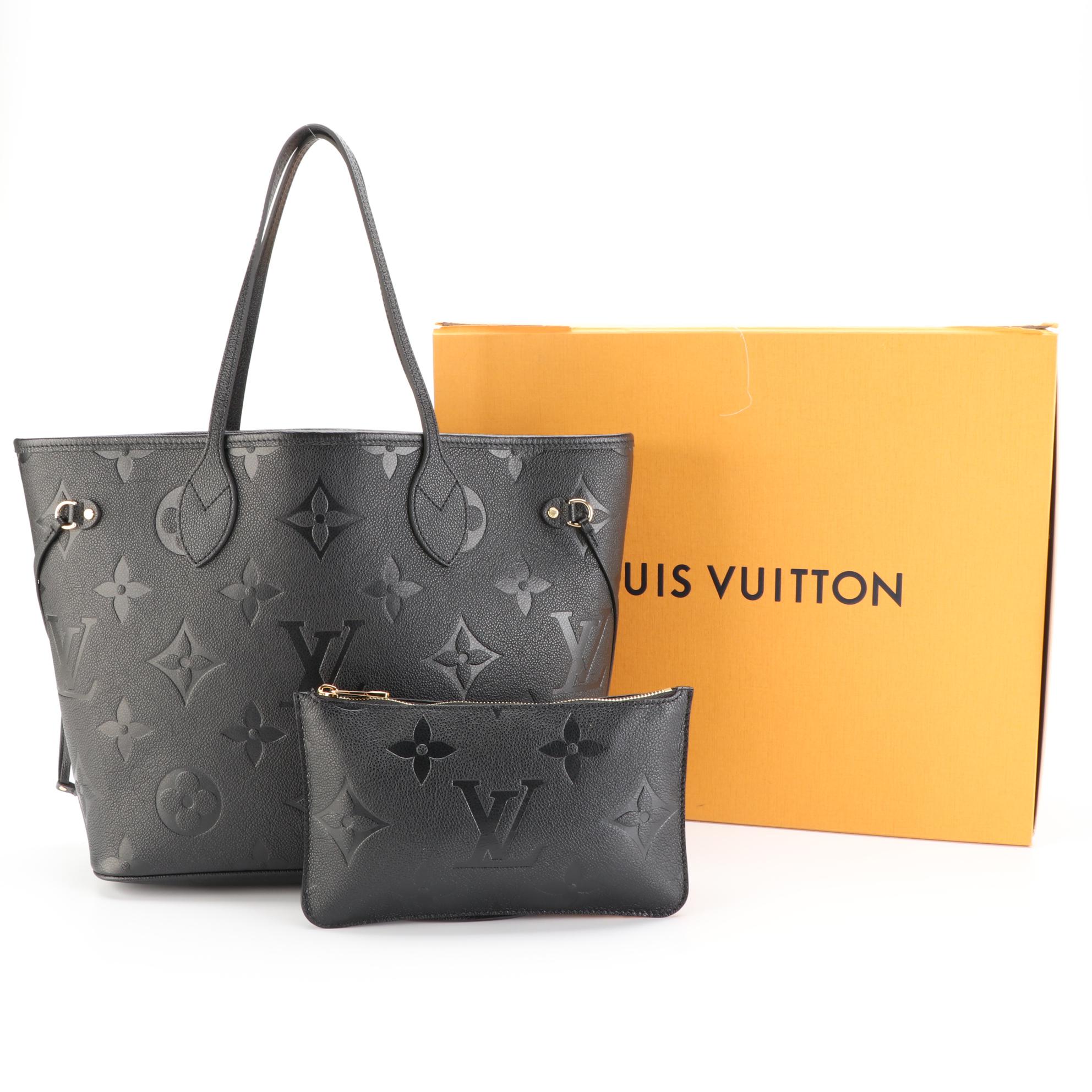 Louis Vuitton Neverfull MM Tote in Black Monogram Empreinte Giant w/Pouch & Box