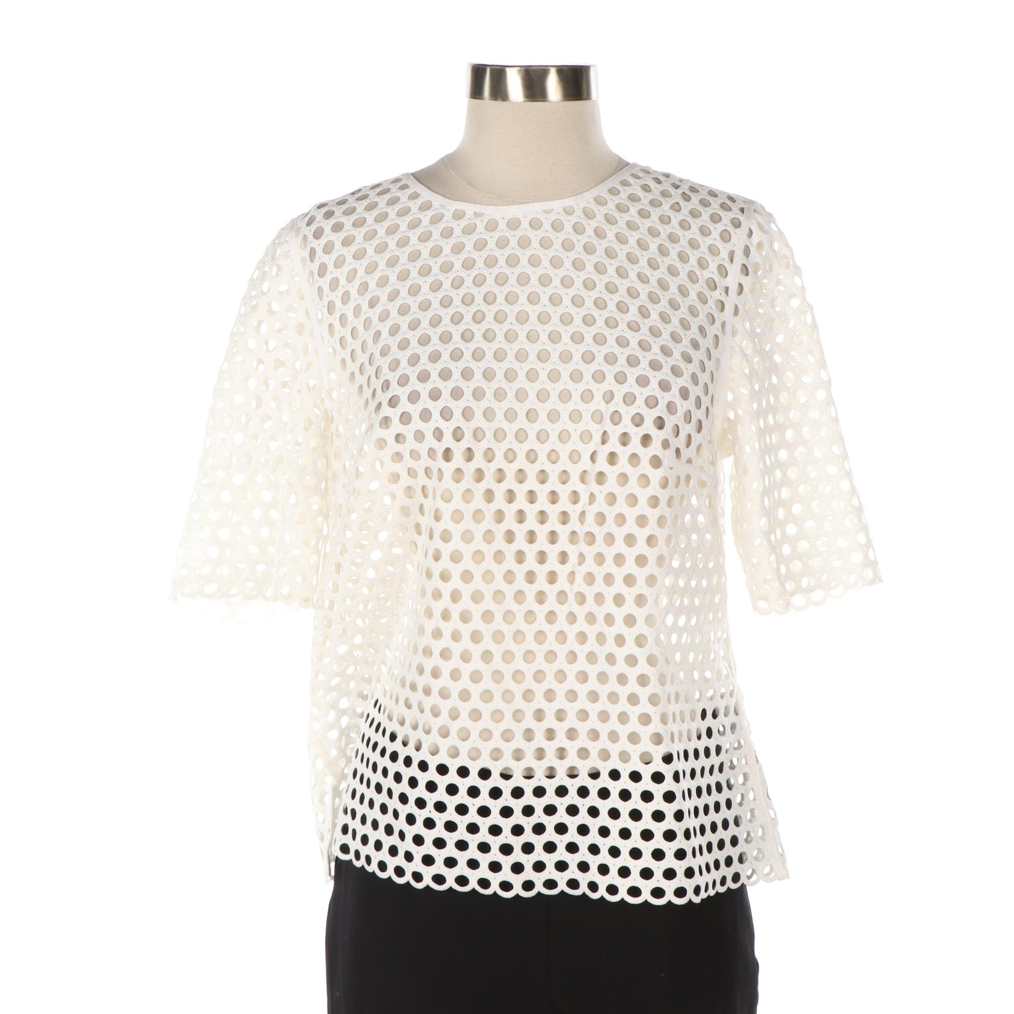 Akris Punto White Embroidered Dot Top and Pure Collection Stretch Cotton Pant