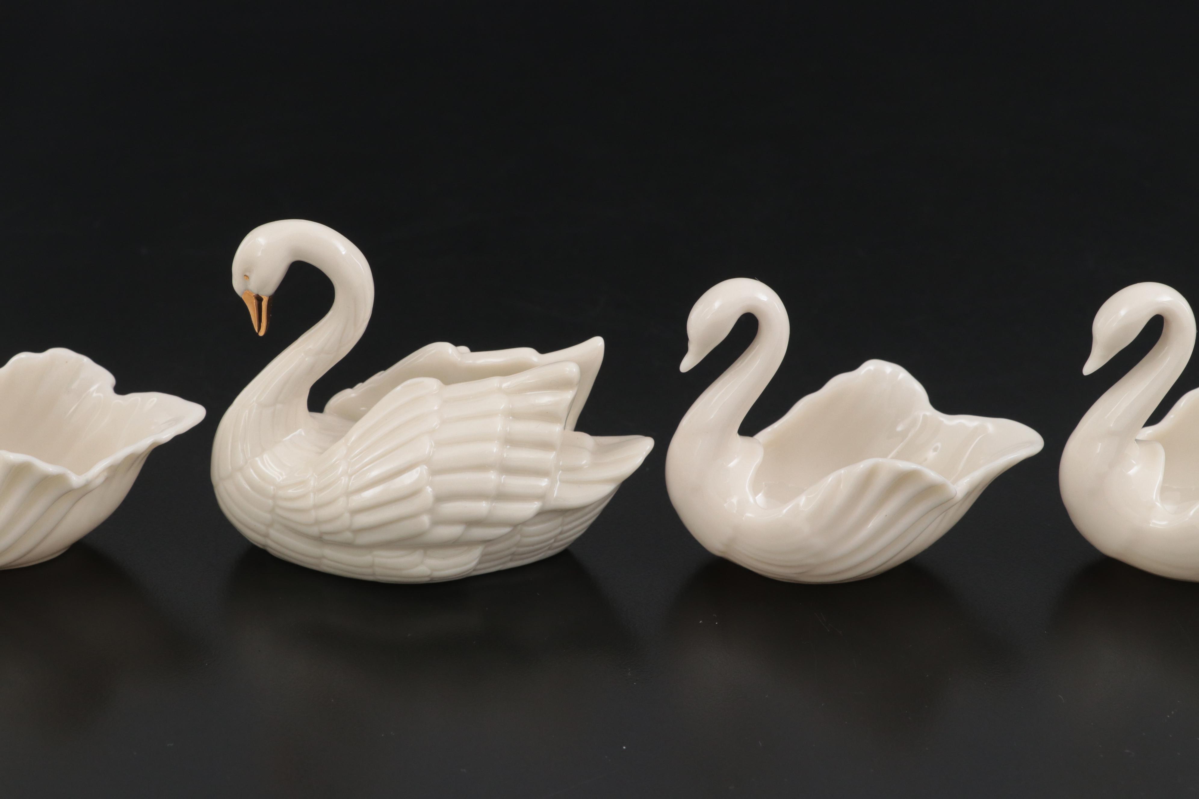 Lenox Miniature Ivory China and Gilt Swan with Eight Lenox Swan Salt Cellars