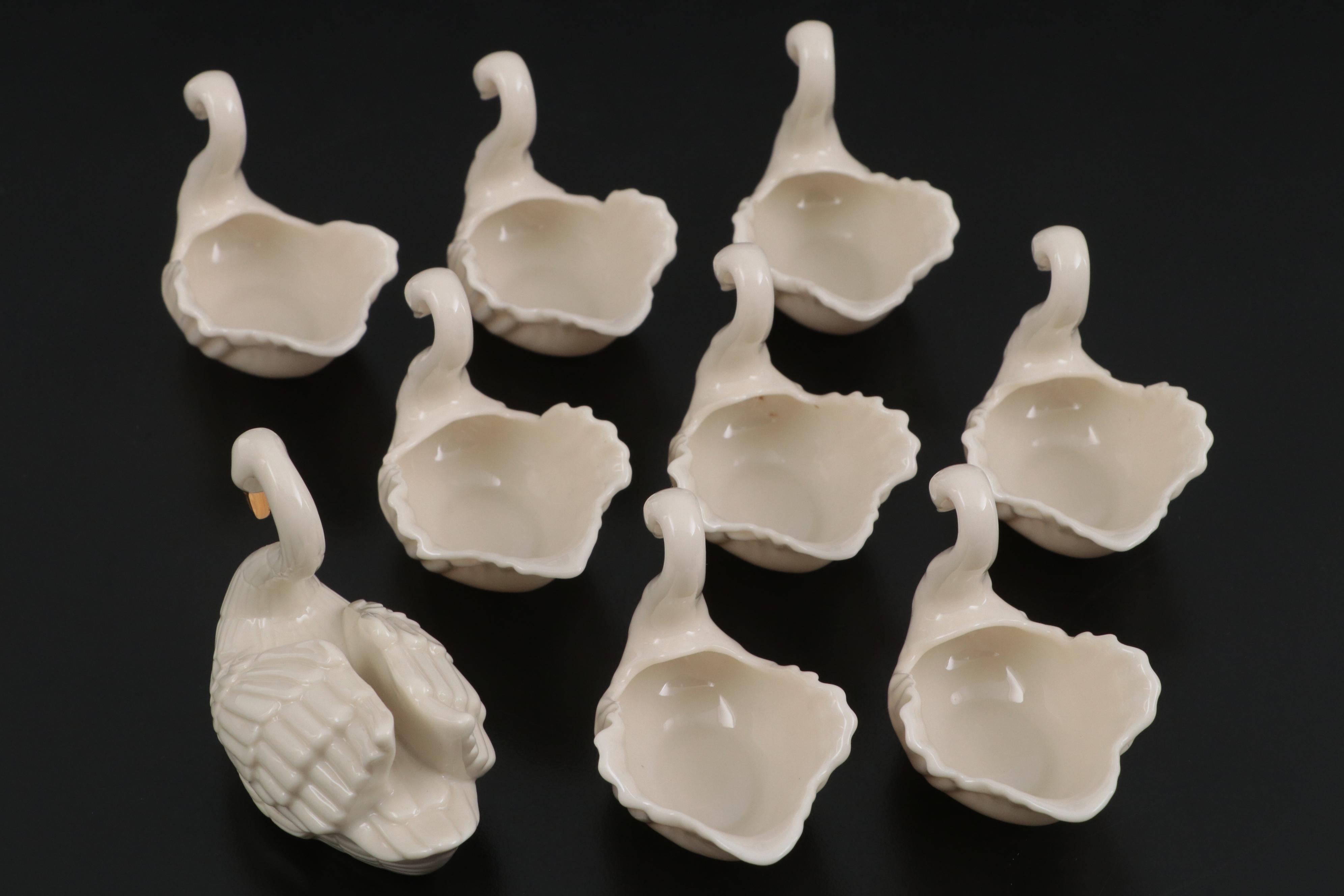 Lenox Miniature Ivory China and Gilt Swan with Eight Lenox Swan Salt Cellars