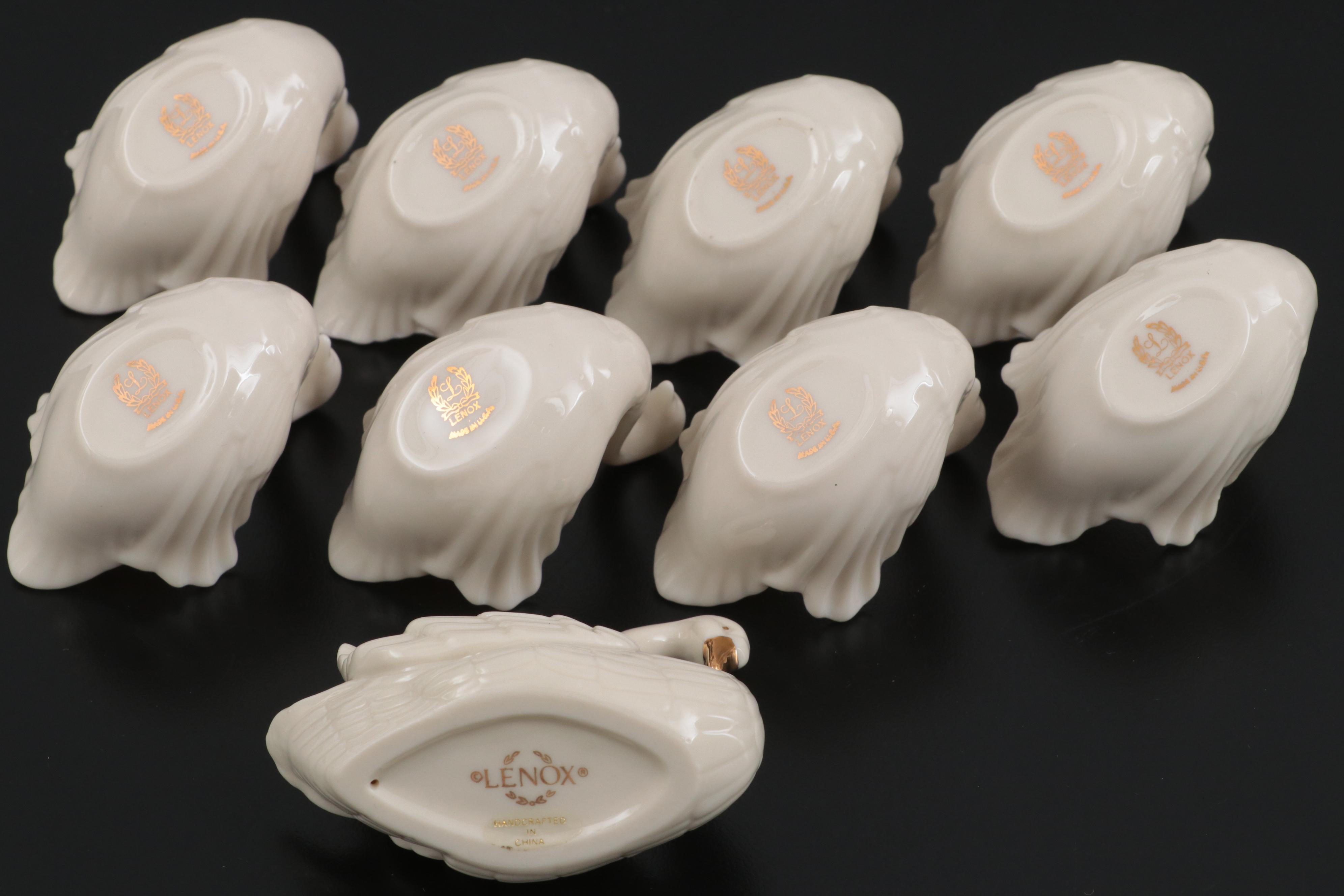 Lenox Miniature Ivory China and Gilt Swan with Eight Lenox Swan Salt Cellars
