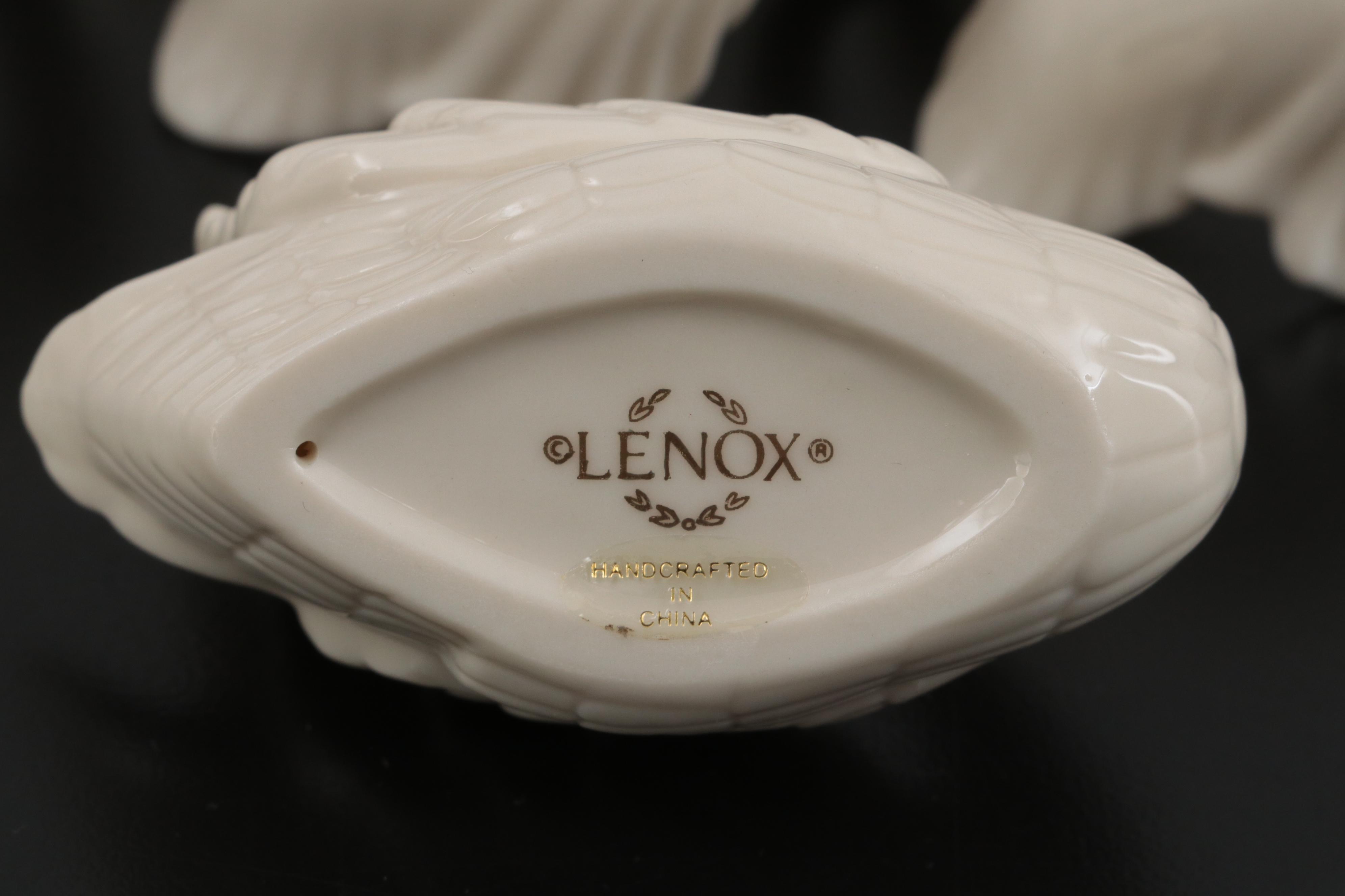 Lenox Miniature Ivory China and Gilt Swan with Eight Lenox Swan Salt Cellars
