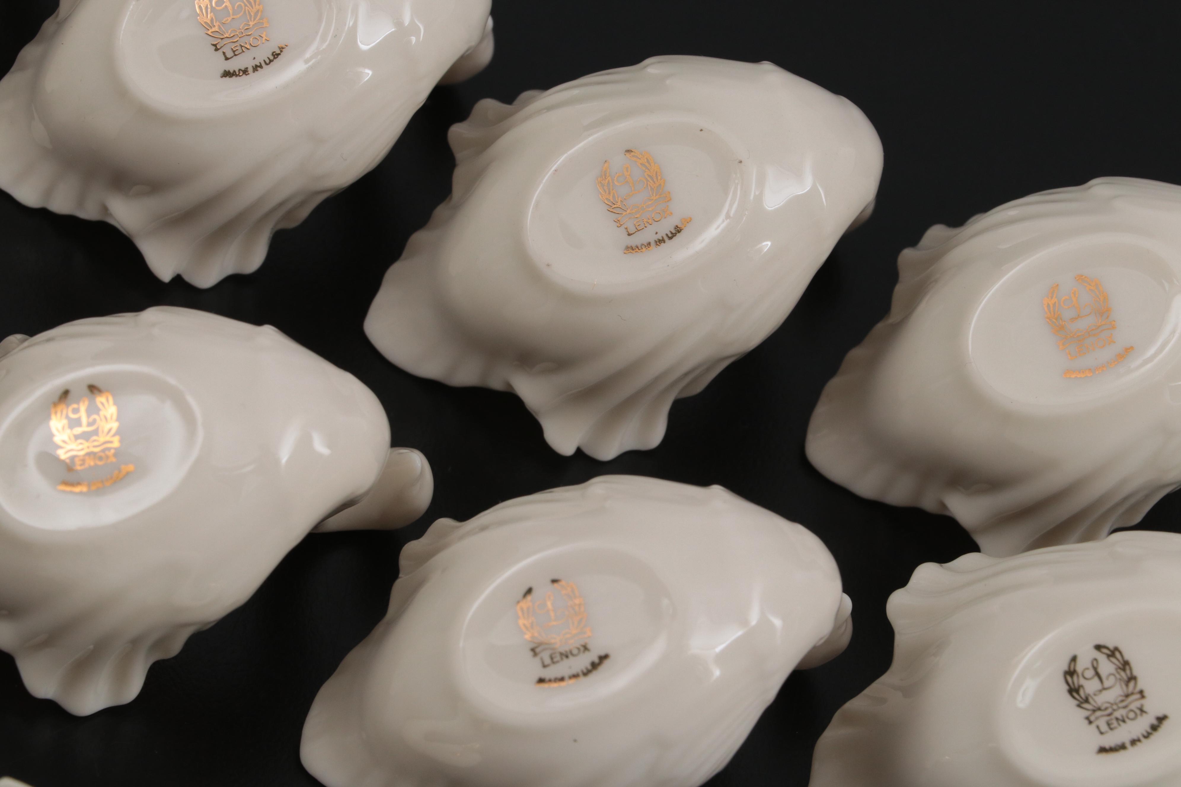 Lenox Miniature Ivory China and Gilt Swan with Eight Lenox Swan Salt Cellars