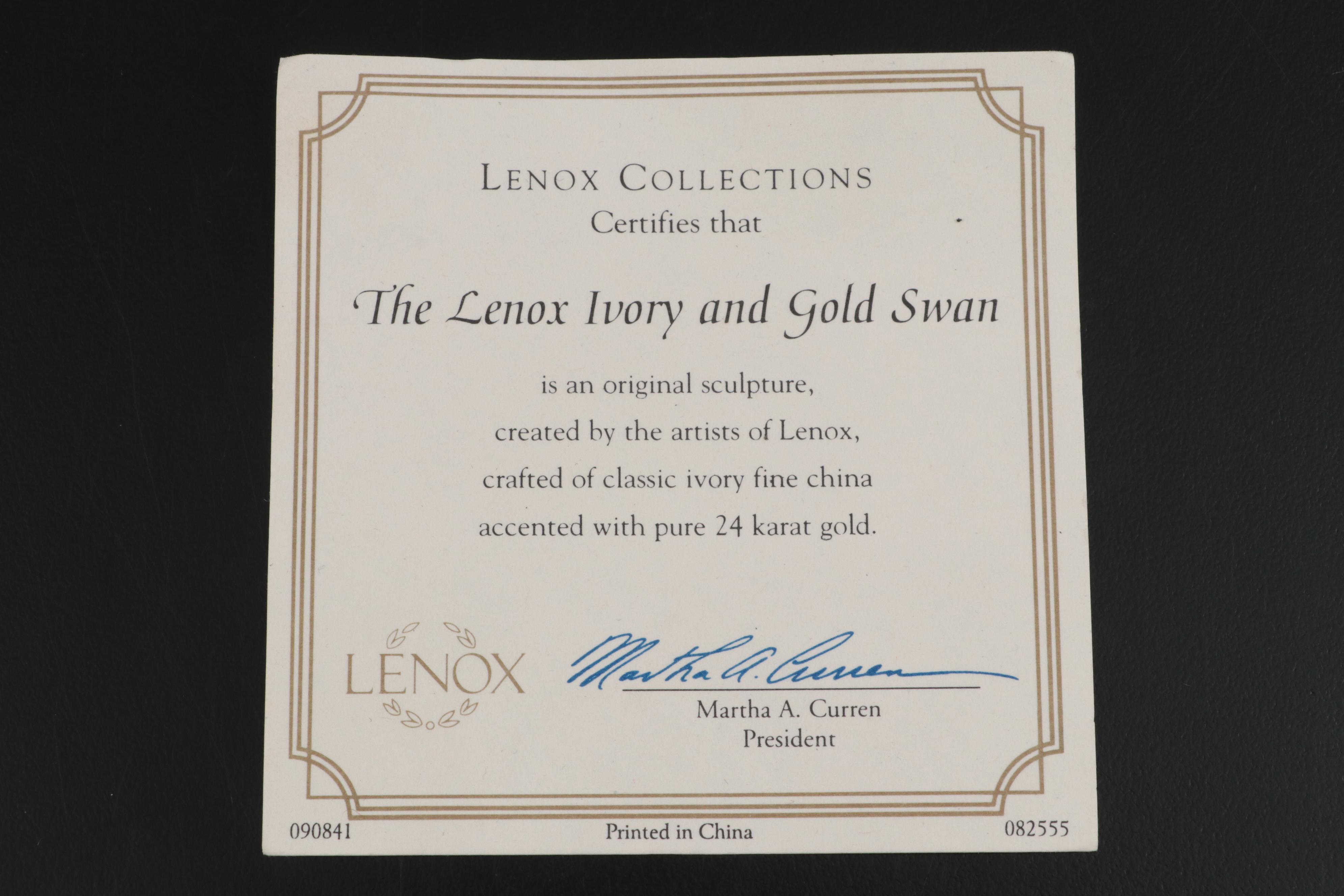 Lenox Miniature Ivory China and Gilt Swan with Eight Lenox Swan Salt Cellars
