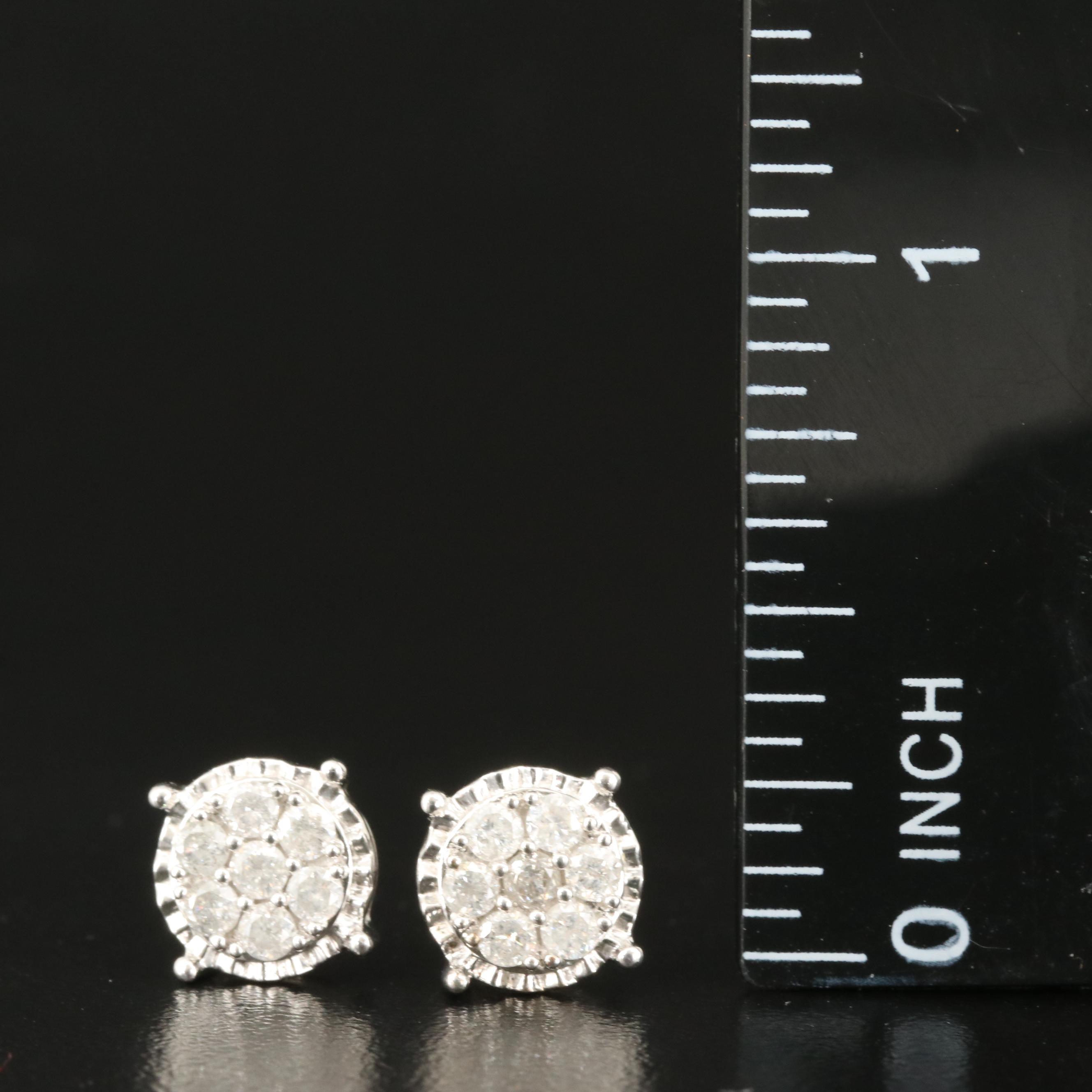 Sterling Diamond Cluster Earrings