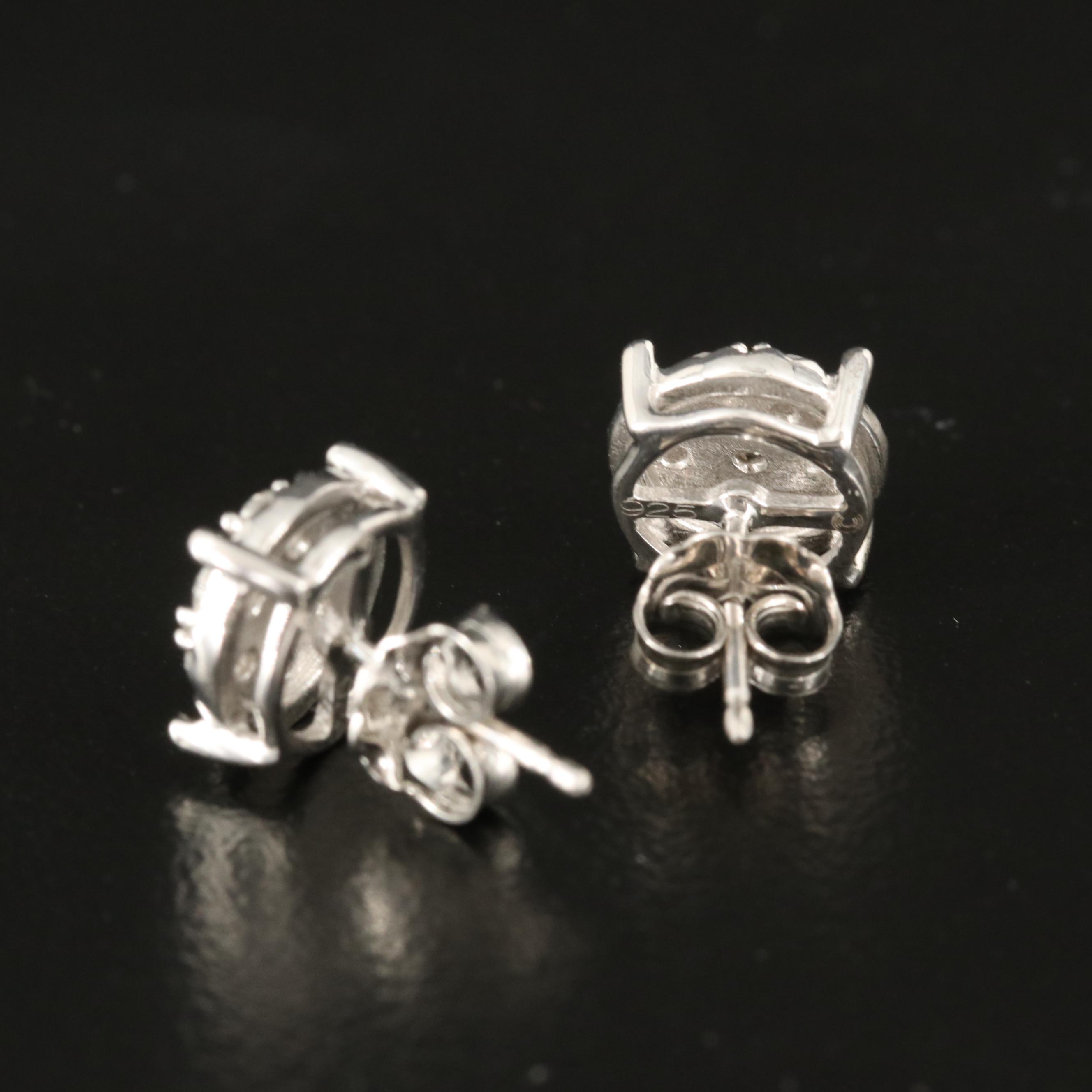 Sterling Diamond Cluster Earrings