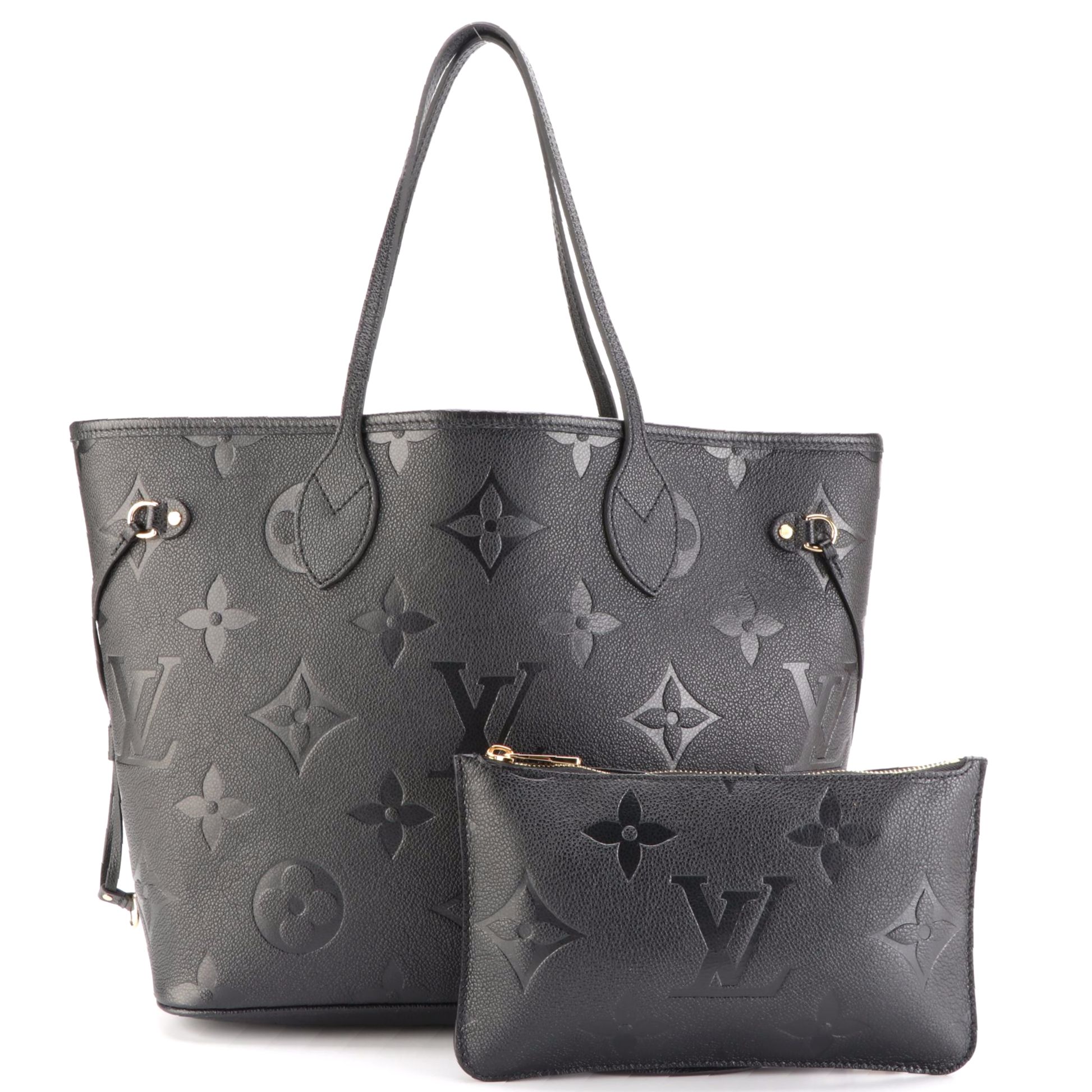 Louis Vuitton Neverfull MM Tote in Black Monogram Empreinte Giant w/Pouch & Box