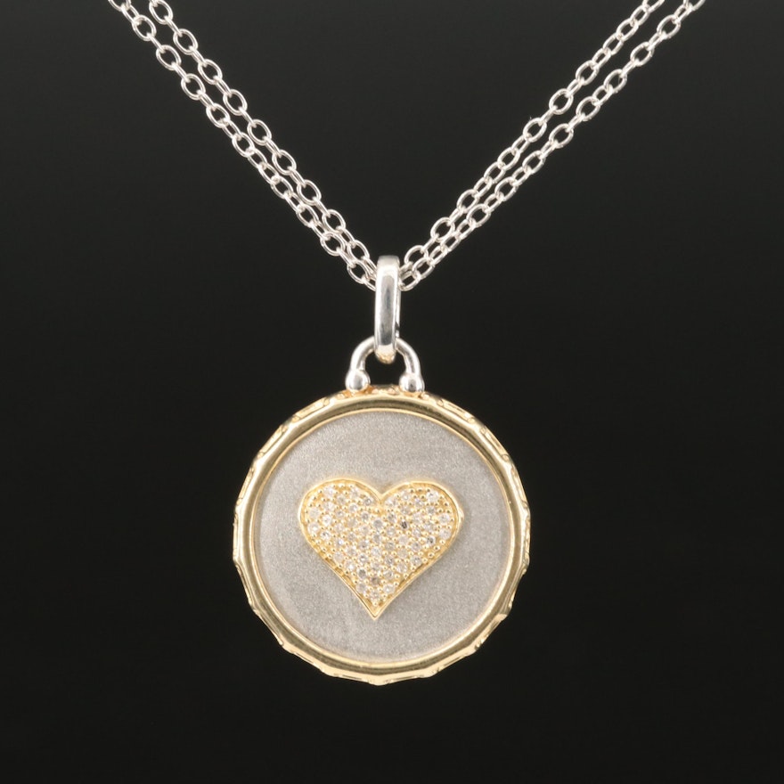 Sterling Diamond Heart Pendant Necklace with 14K Accents