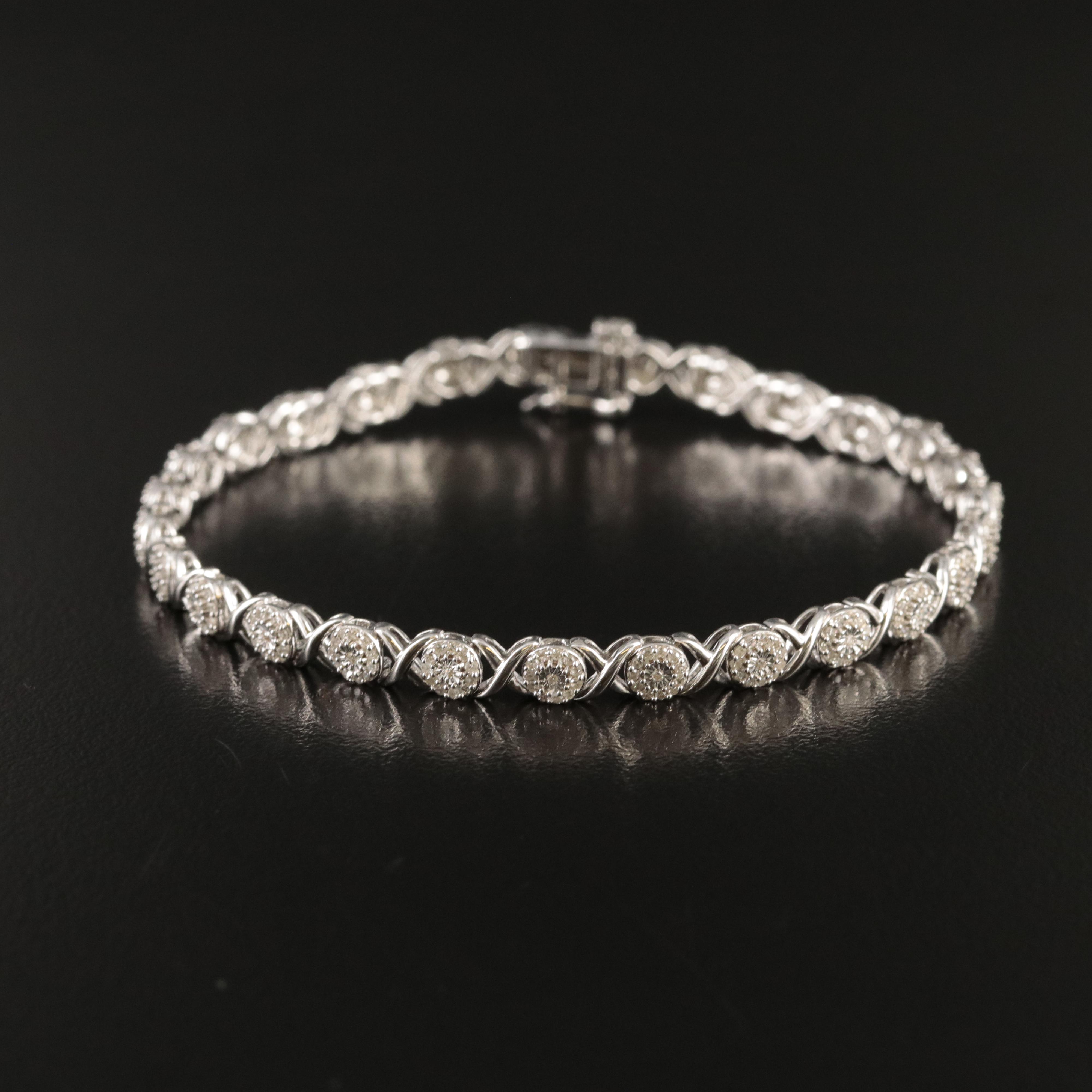 Sterling Diamond "X and O" Bracelet