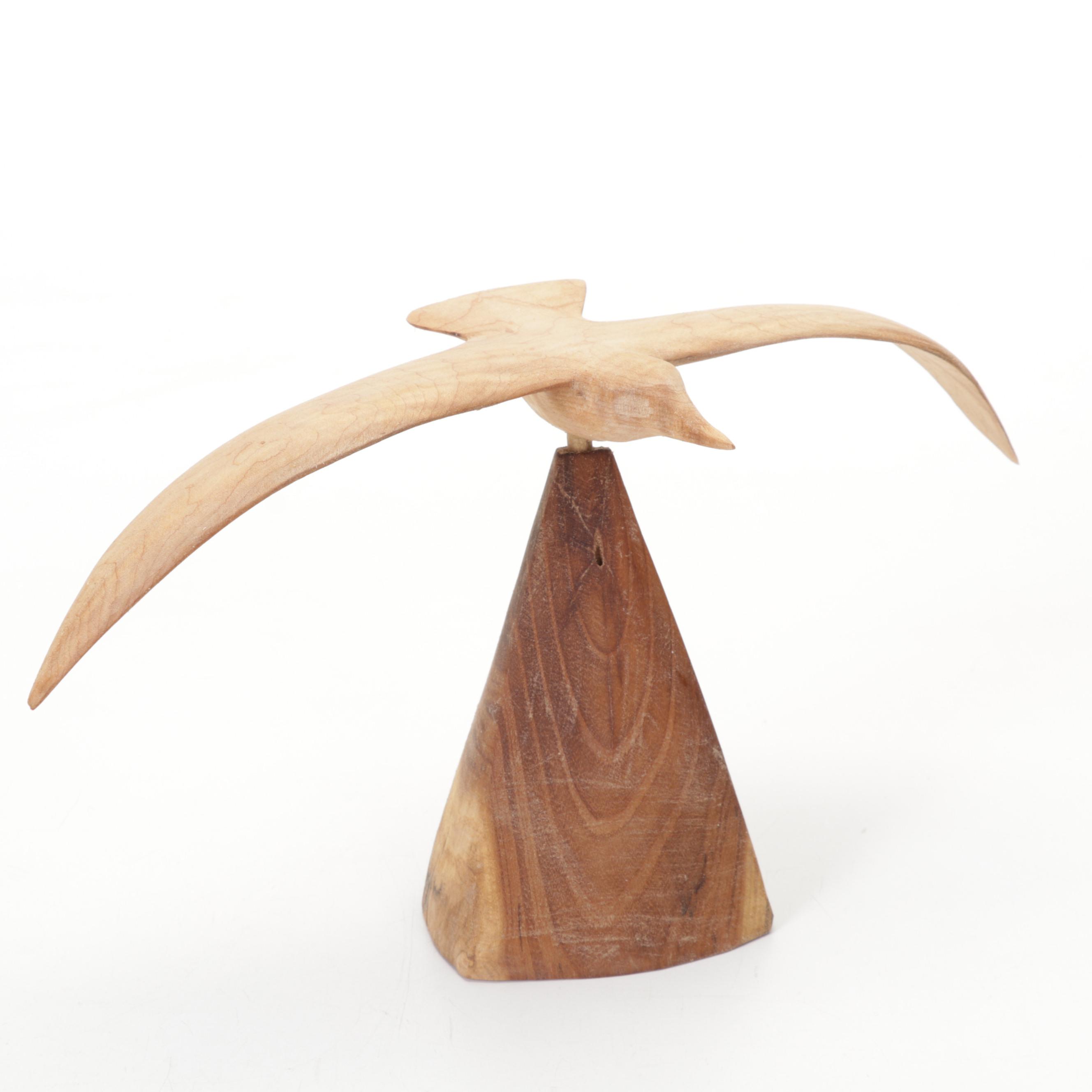 Jim Eliopulos Turned Maple Bowl, Box Elder Vase and Bird Sculpture