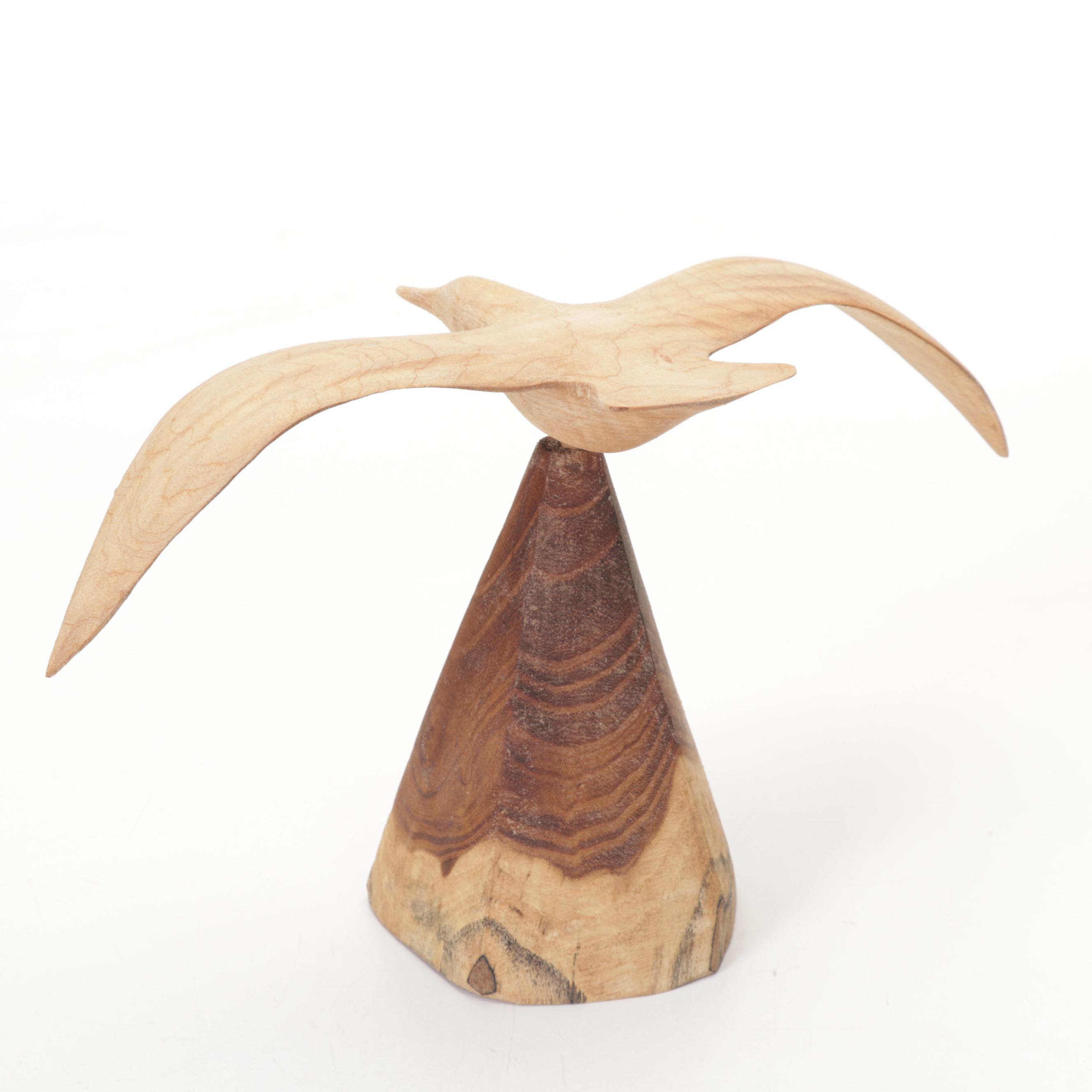 Jim Eliopulos Turned Maple Bowl, Box Elder Vase and Bird Sculpture