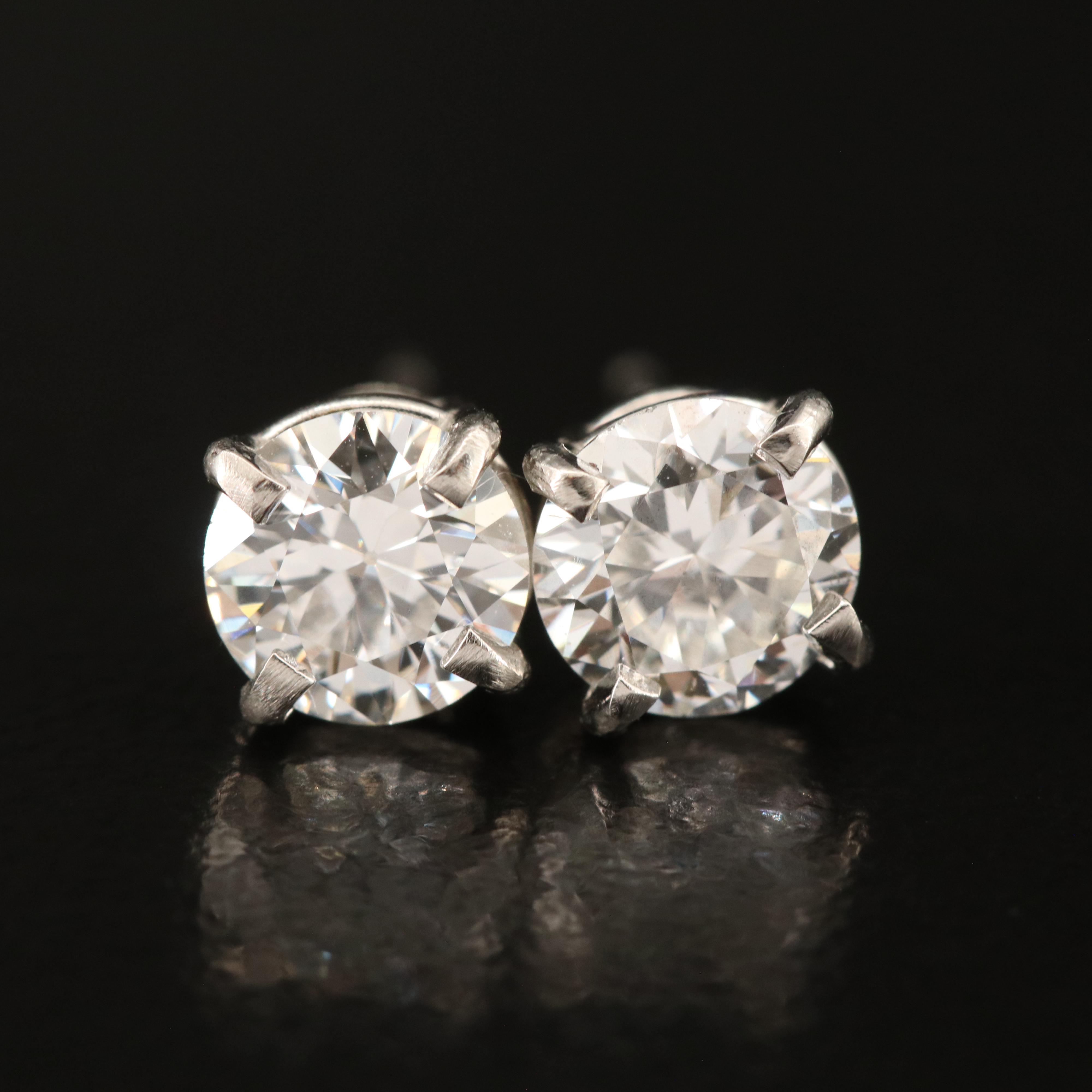 Platinum 1.08 CTW Diamond Stud Earrings with GIA eReports
