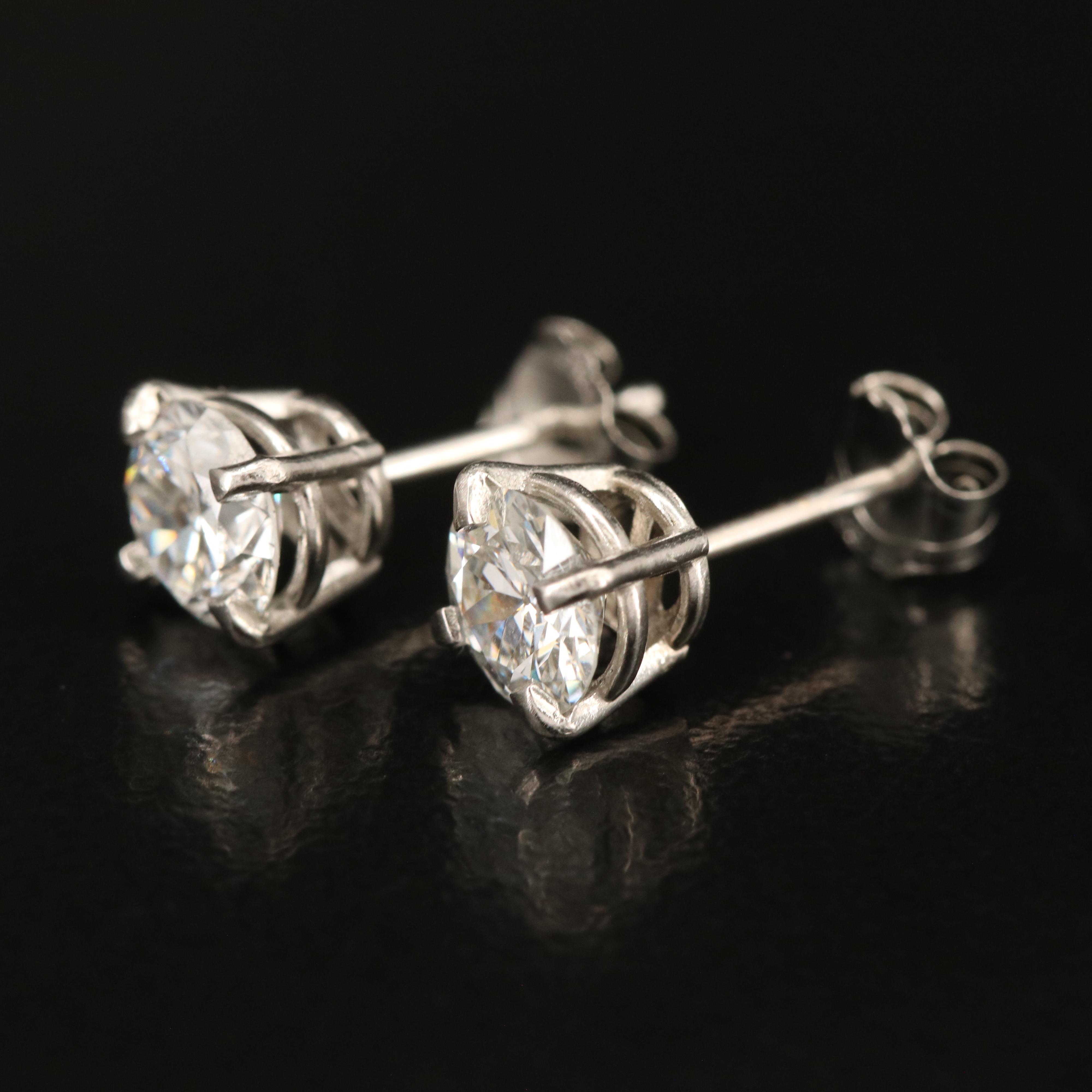 Platinum 1.08 CTW Diamond Stud Earrings with GIA eReports