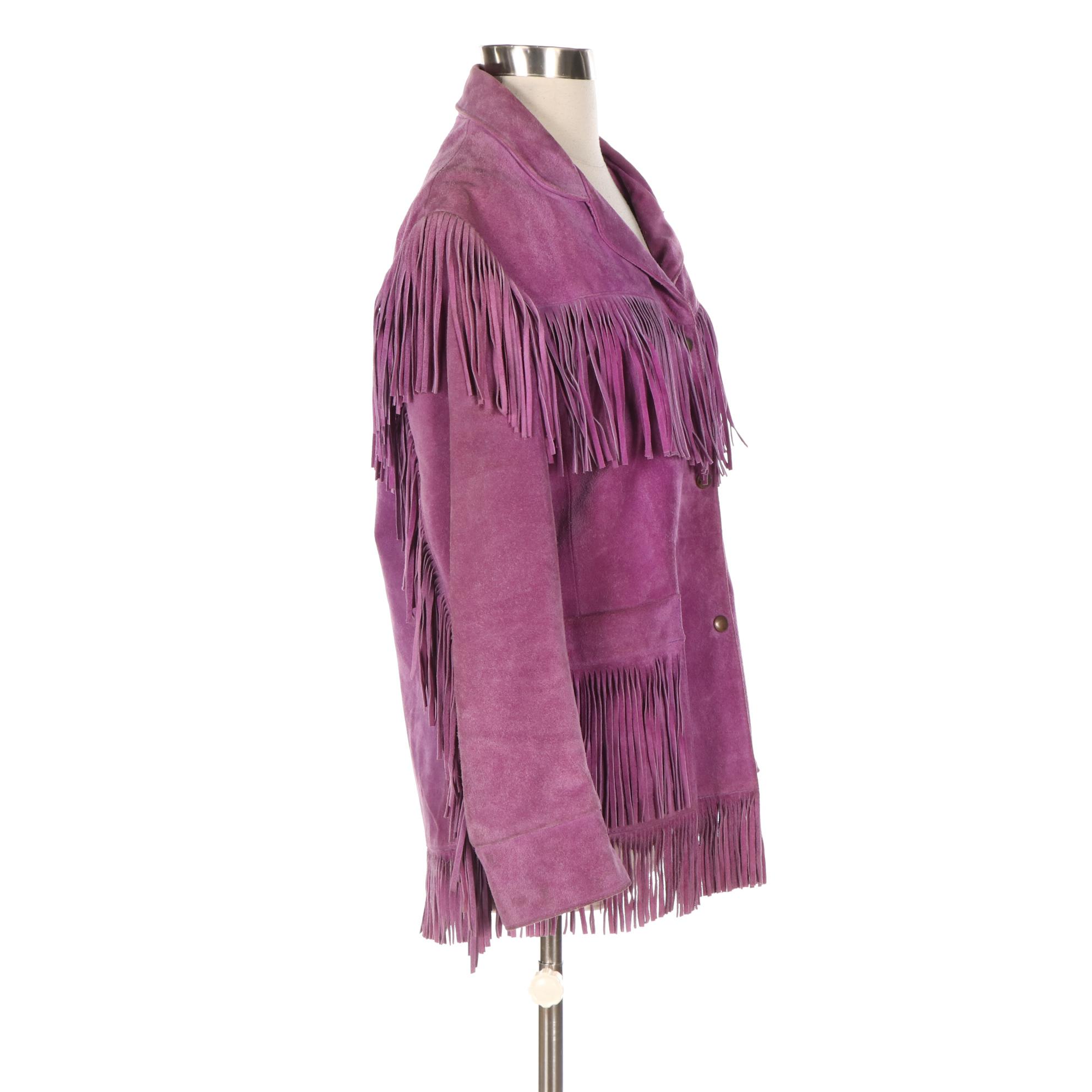 Vakko Purple Suede Fringe Jacket