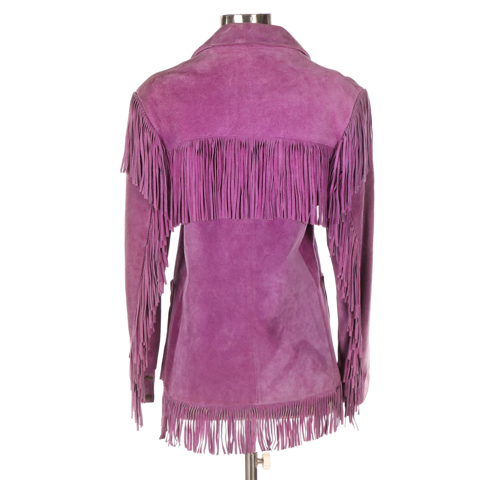 Vakko Purple Suede Fringe Jacket