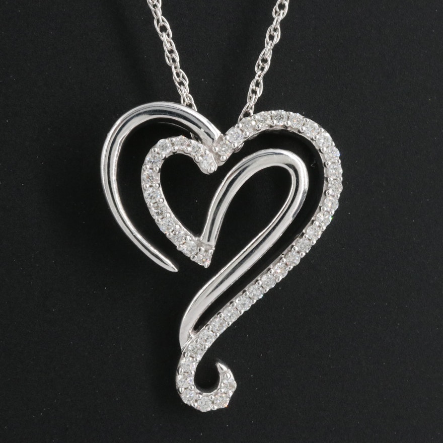 Sterling Diamond Heart Pendant Necklace