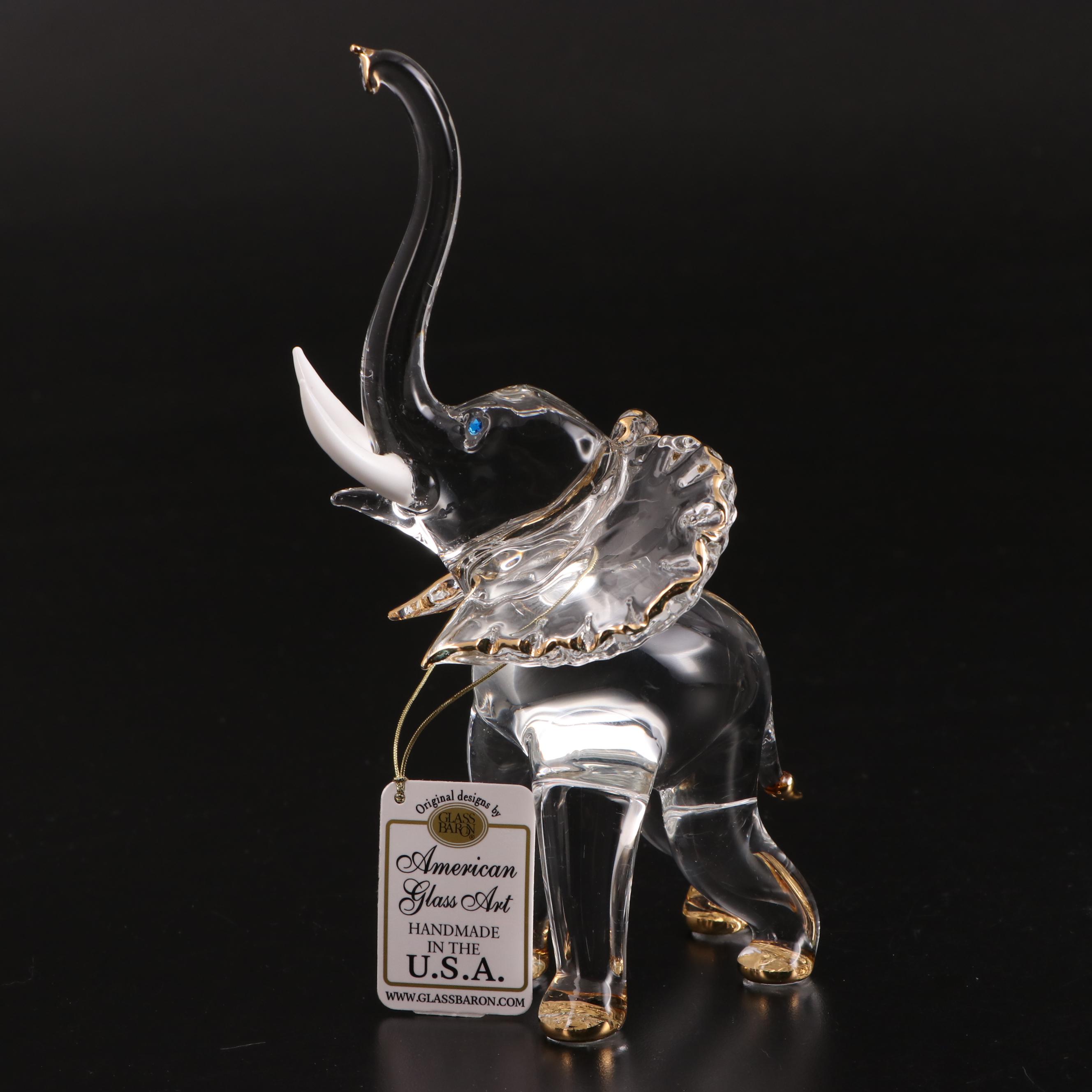 Glass Baron and Jere Elephant Figurine and Trinket Box with Necklace