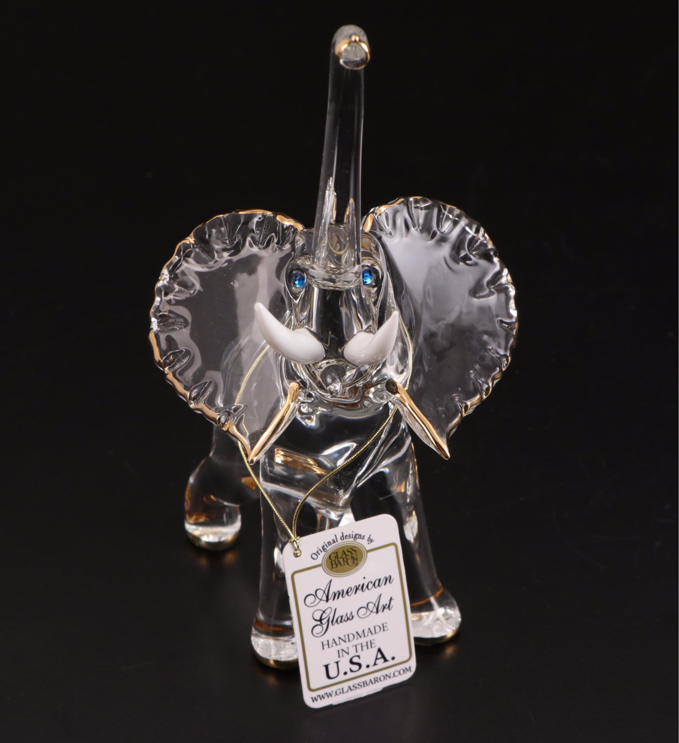 Glass Baron and Jere Elephant Figurine and Trinket Box with Necklace