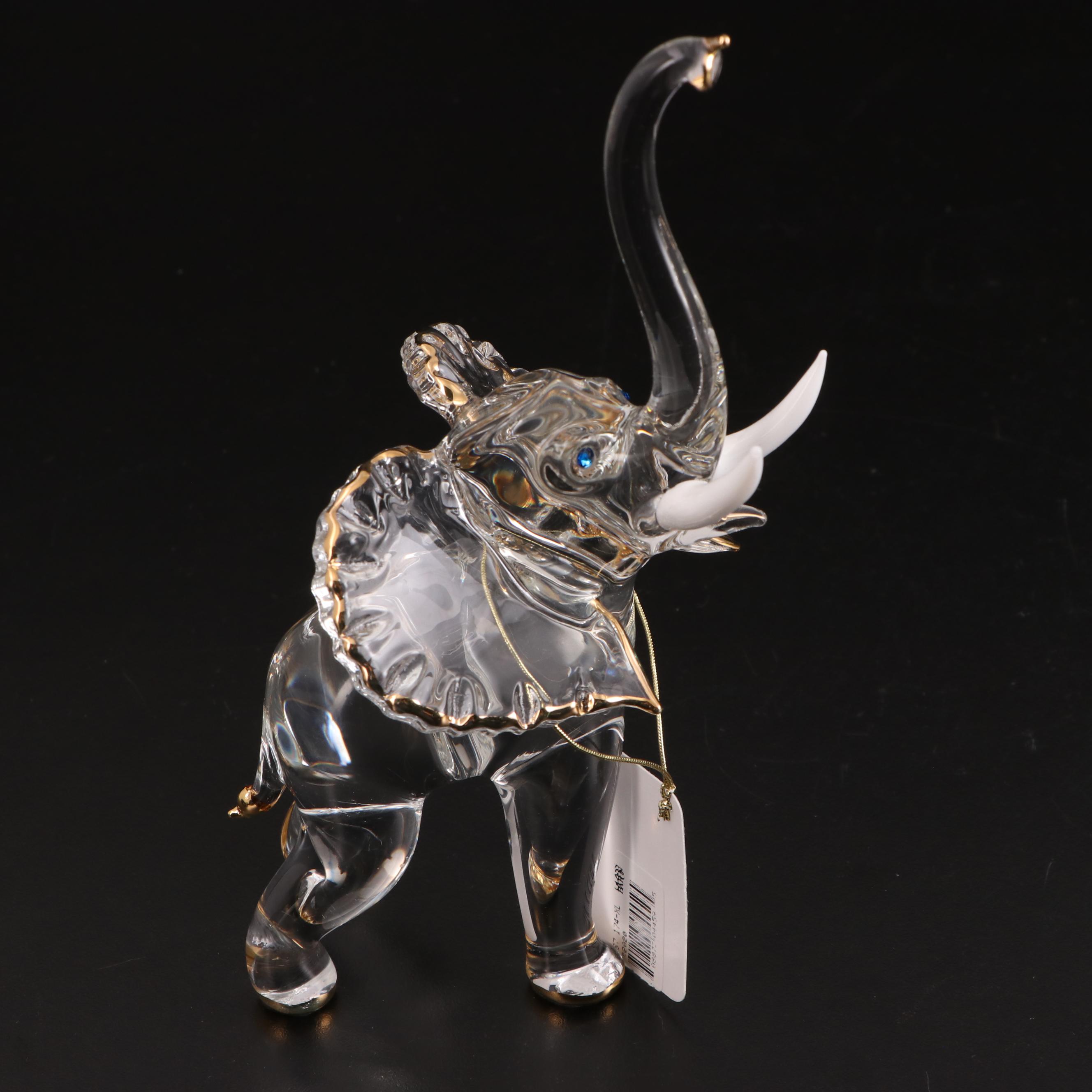Glass Baron and Jere Elephant Figurine and Trinket Box with Necklace