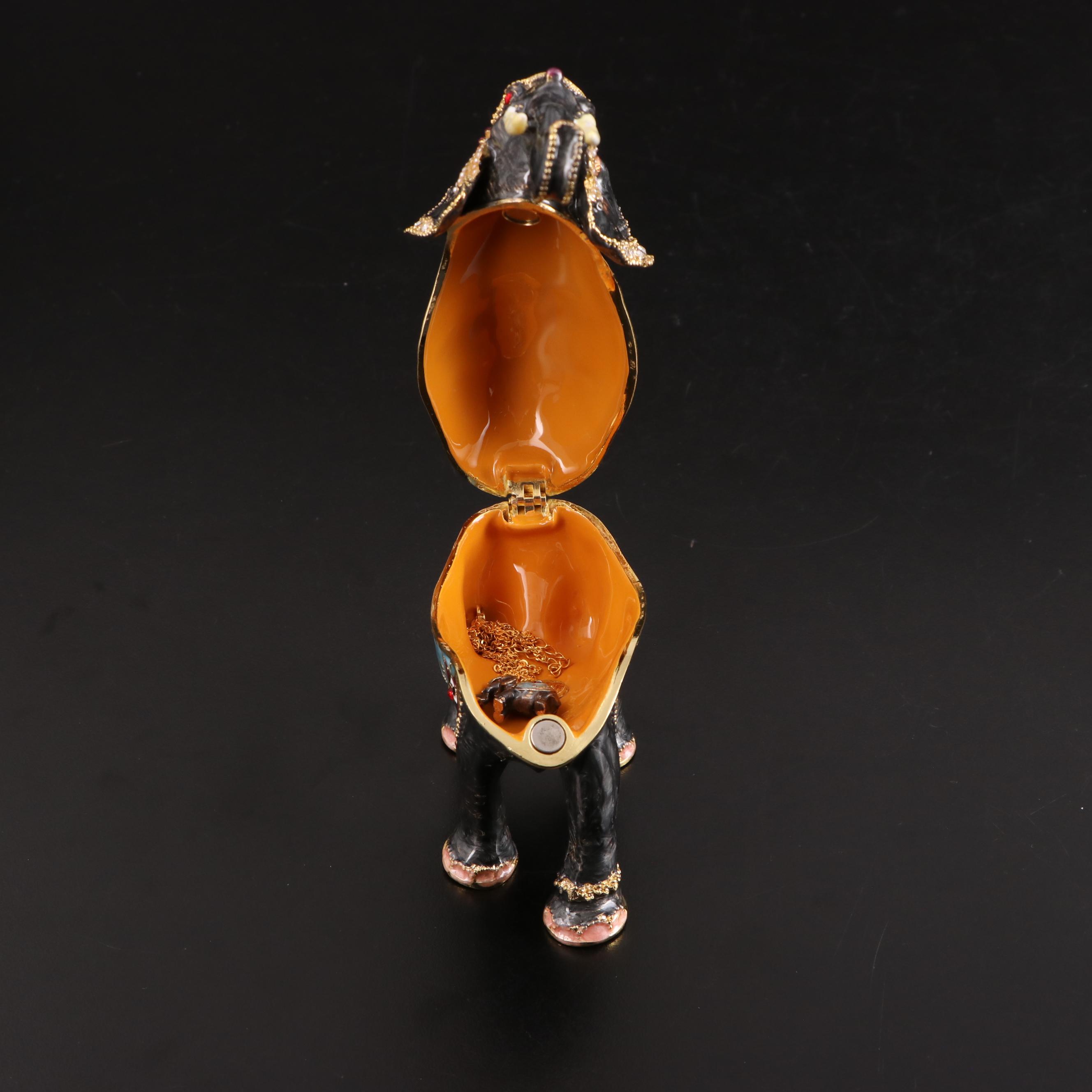 Glass Baron and Jere Elephant Figurine and Trinket Box with Necklace