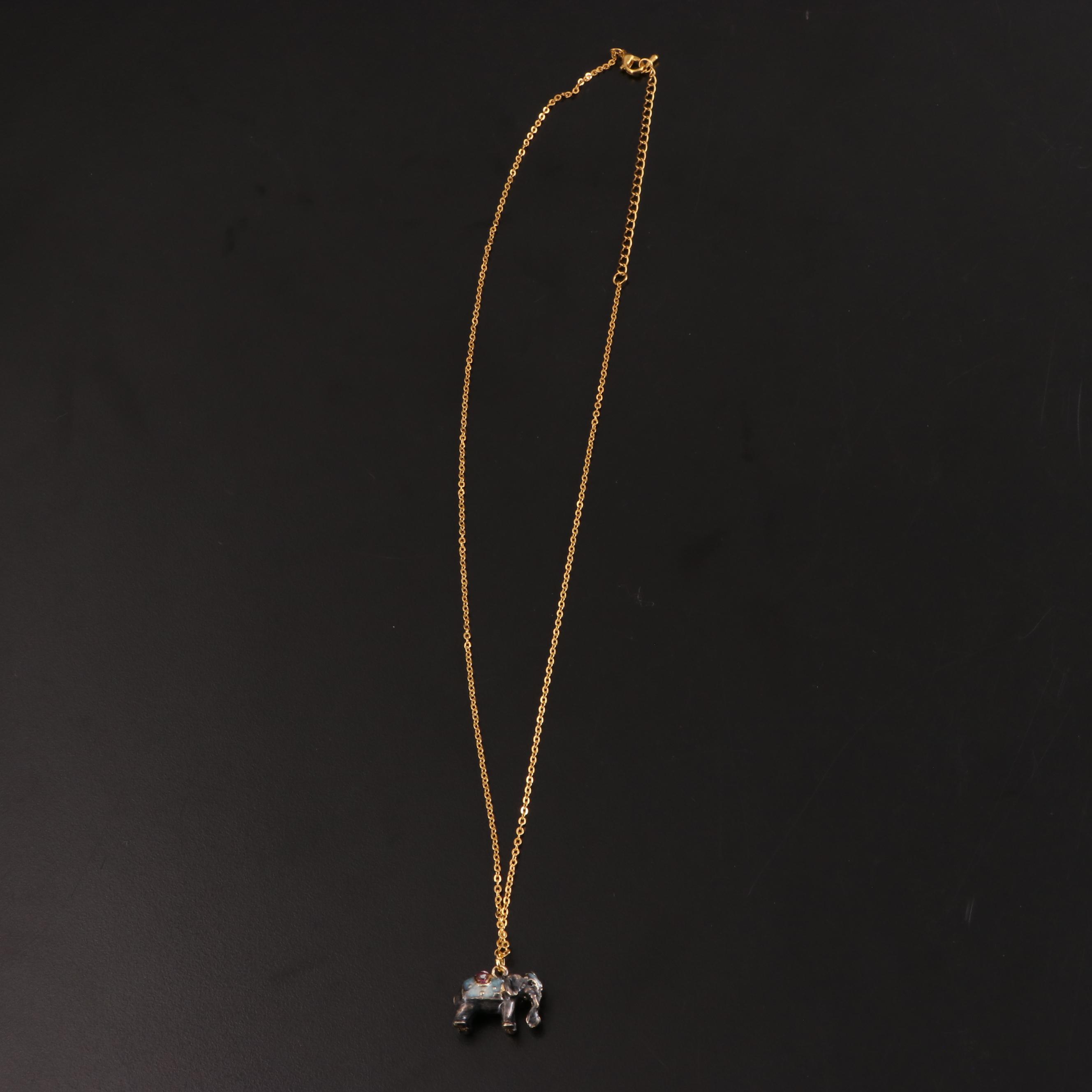 Glass Baron and Jere Elephant Figurine and Trinket Box with Necklace