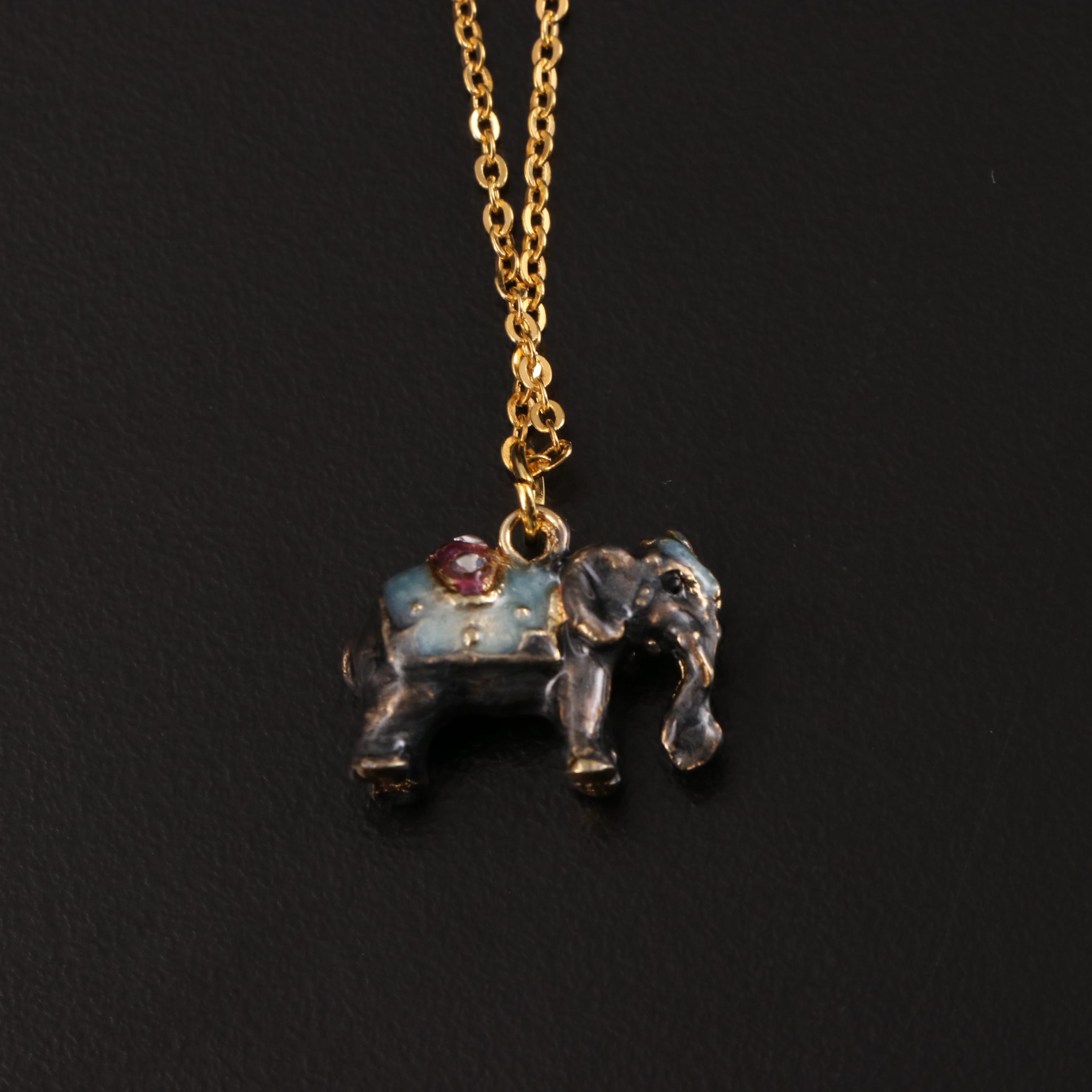 Glass Baron and Jere Elephant Figurine and Trinket Box with Necklace