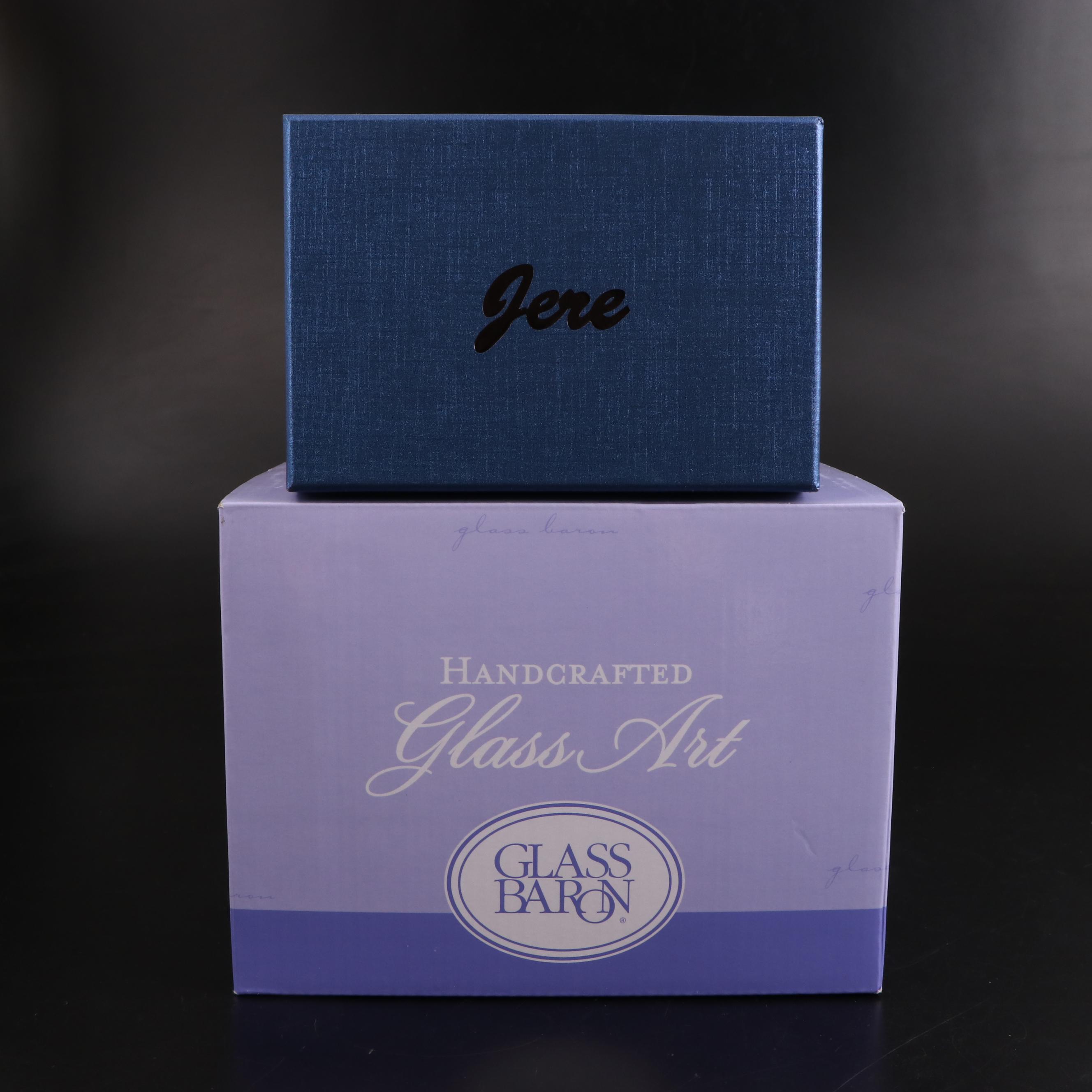 Glass Baron and Jere Elephant Figurine and Trinket Box with Necklace