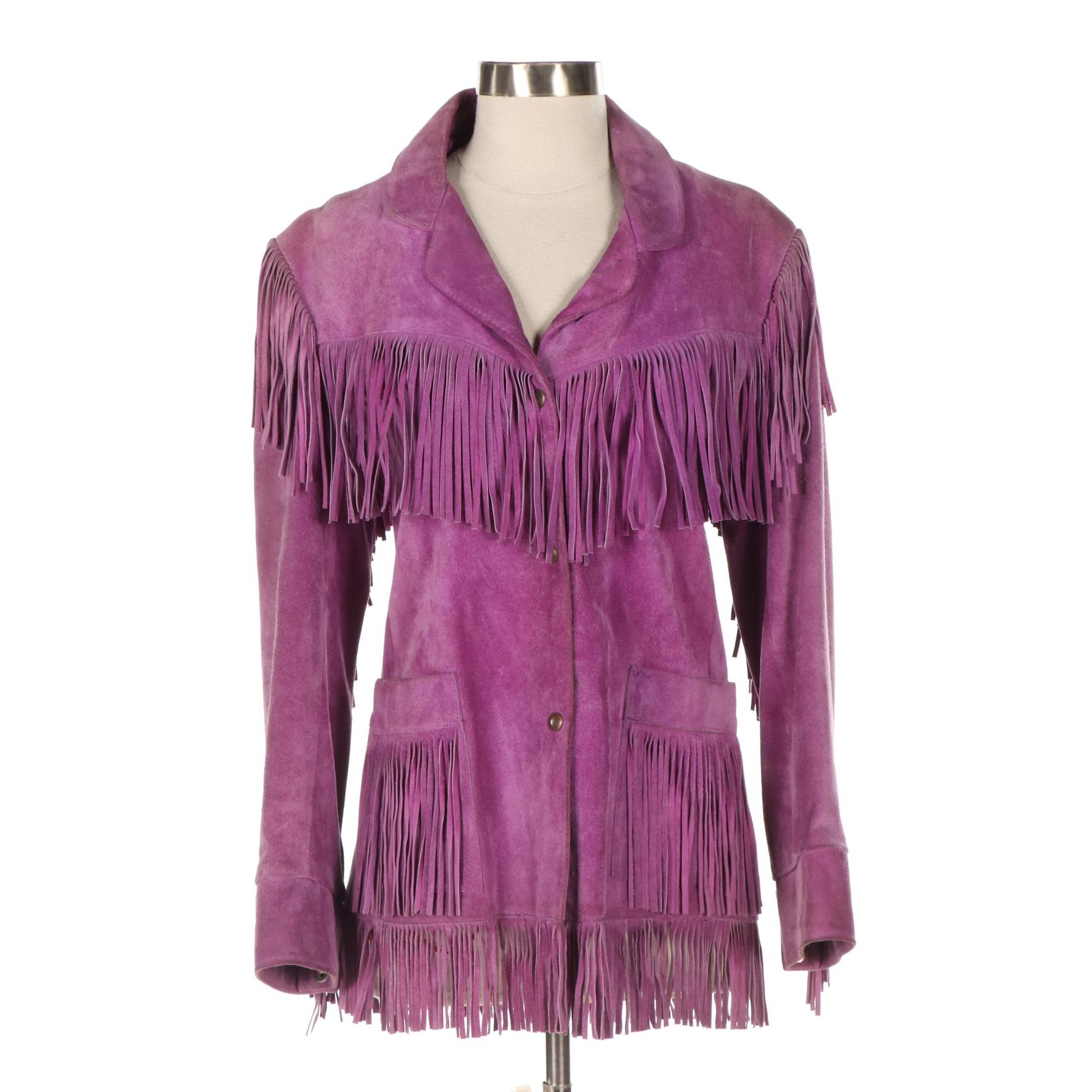 Vakko Purple Suede Fringe Jacket