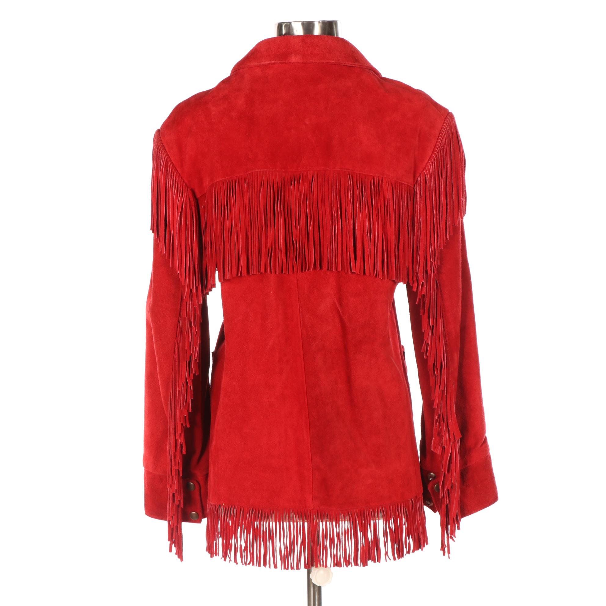 Vakko Red Suede Fringe Jacket