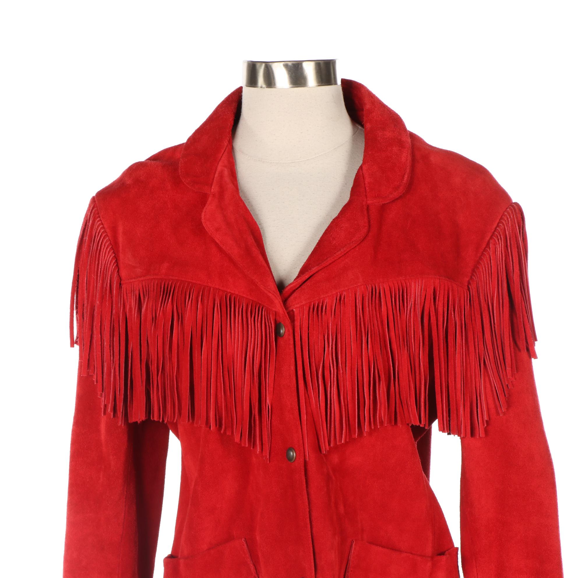 Vakko Red Suede Fringe Jacket
