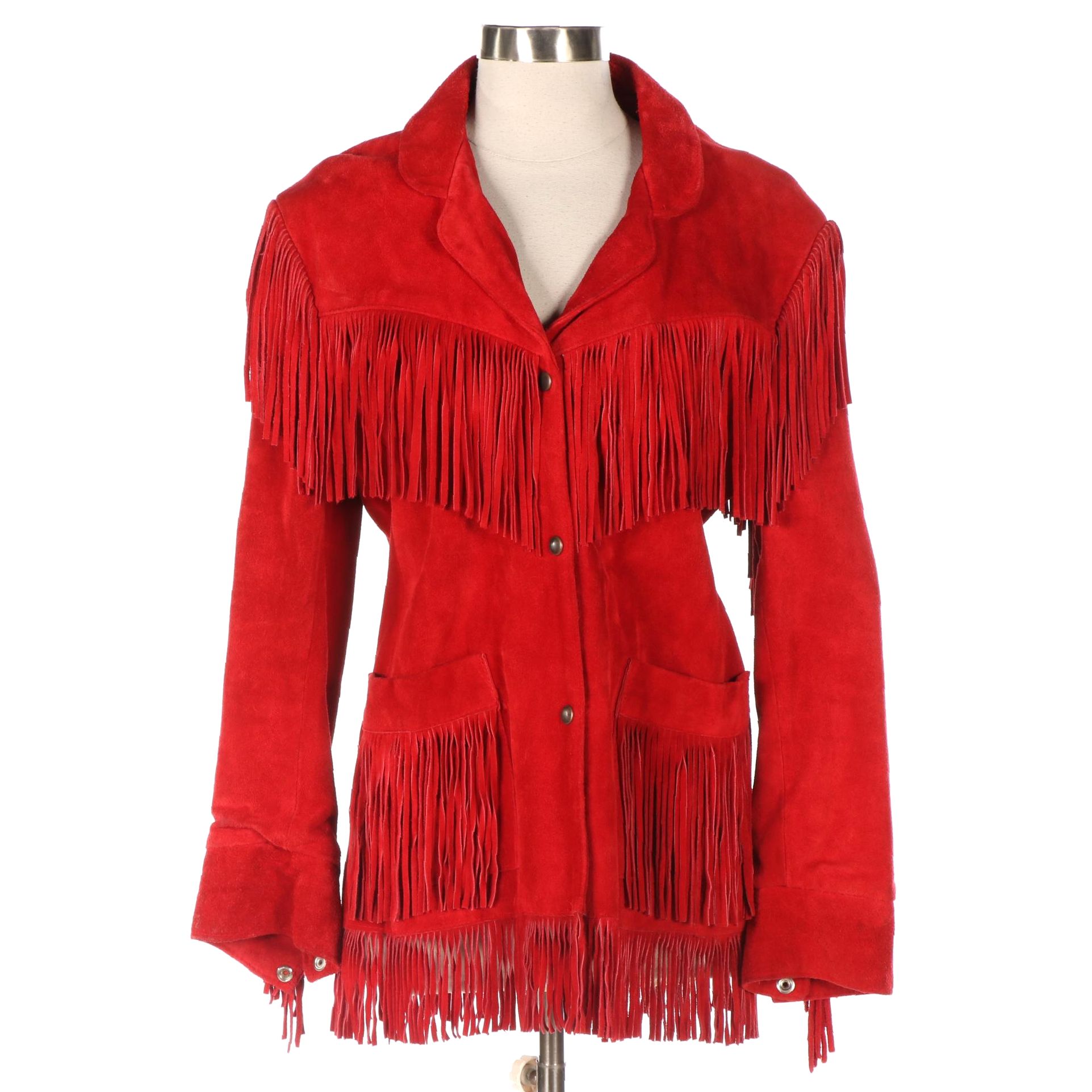 Vakko Red Suede Fringe Jacket