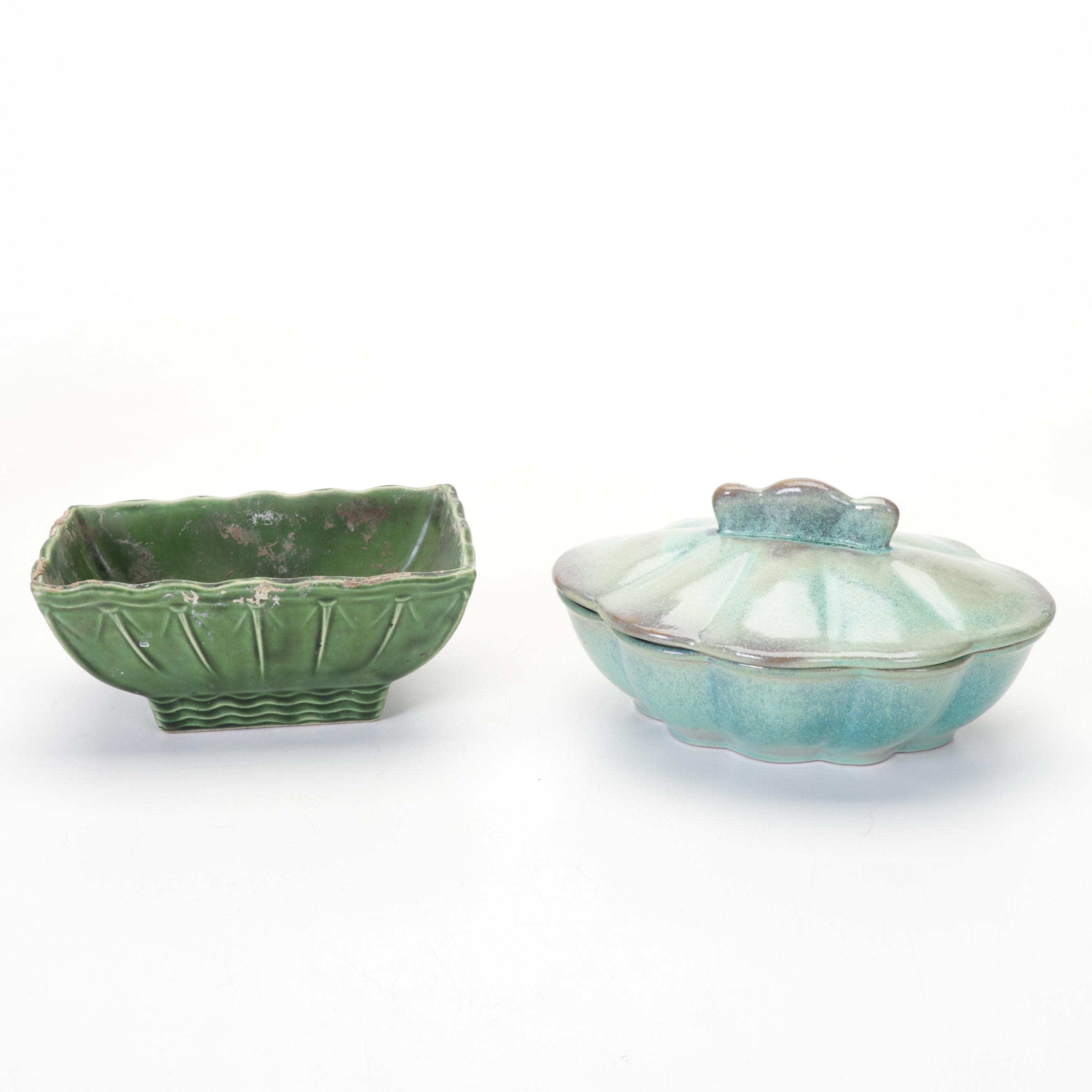 McCoy Planter, Carnival Glass Biscuit Jar, Aladdin Pink Glass Oil Lamp and More