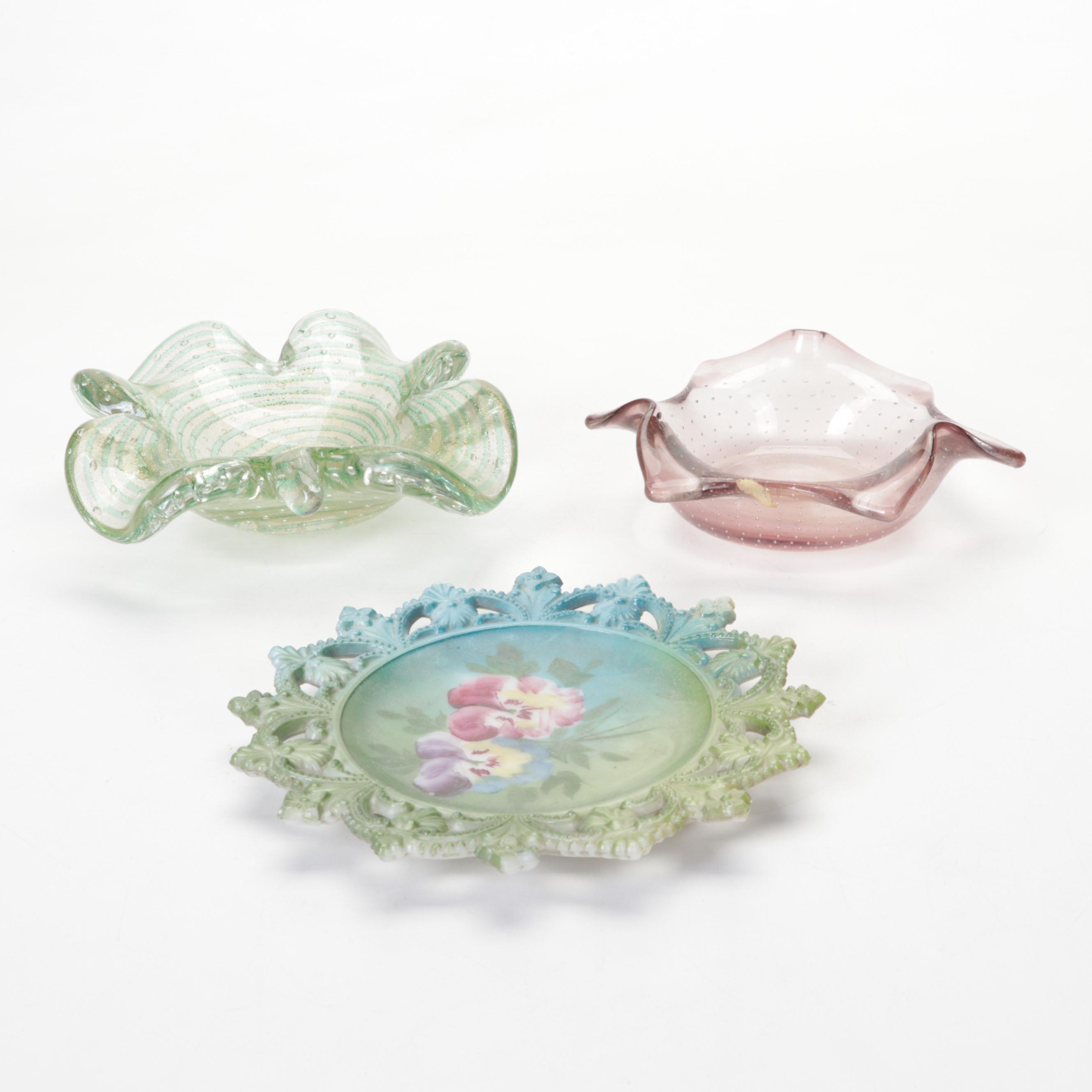 McCoy Planter, Carnival Glass Biscuit Jar, Aladdin Pink Glass Oil Lamp and More