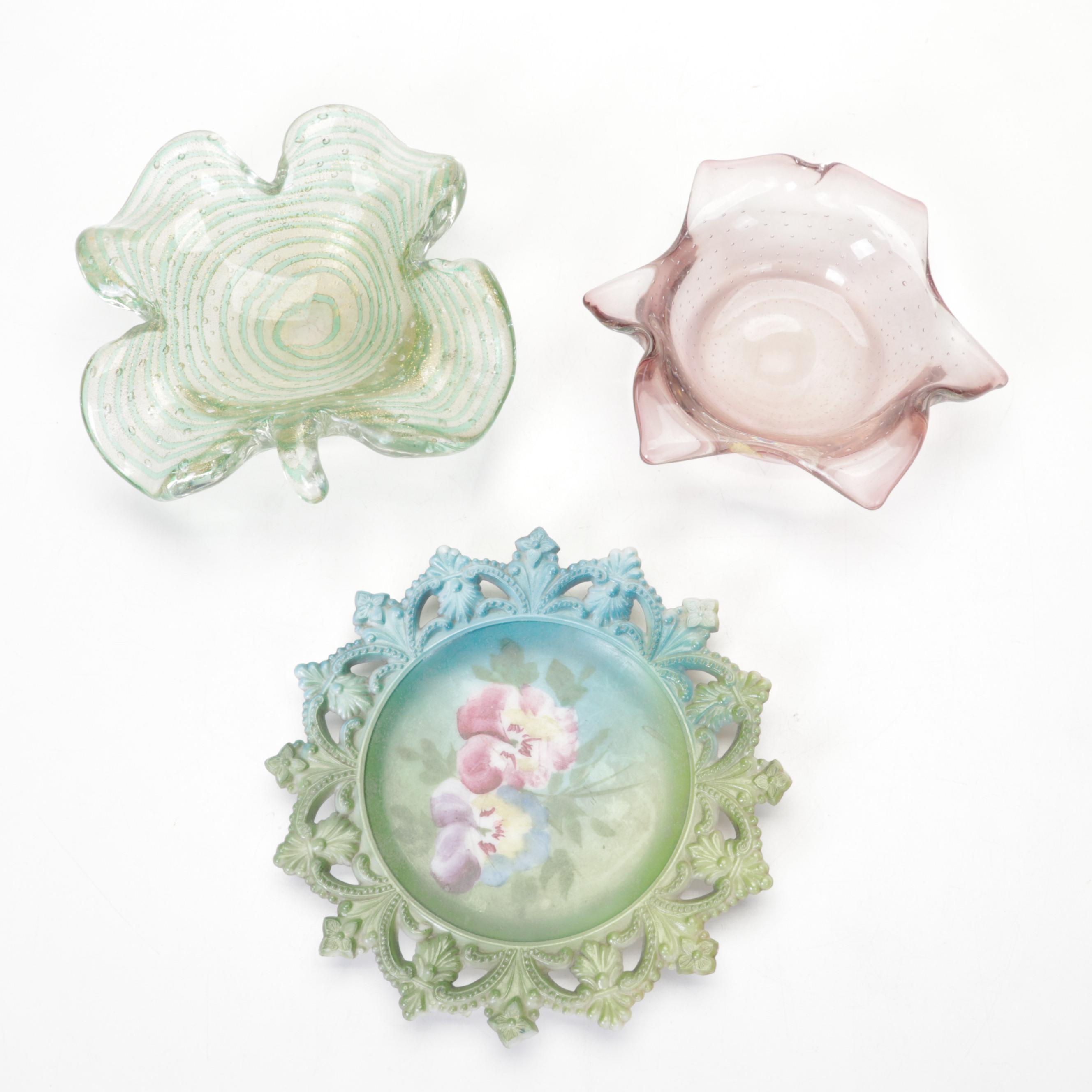 McCoy Planter, Carnival Glass Biscuit Jar, Aladdin Pink Glass Oil Lamp and More